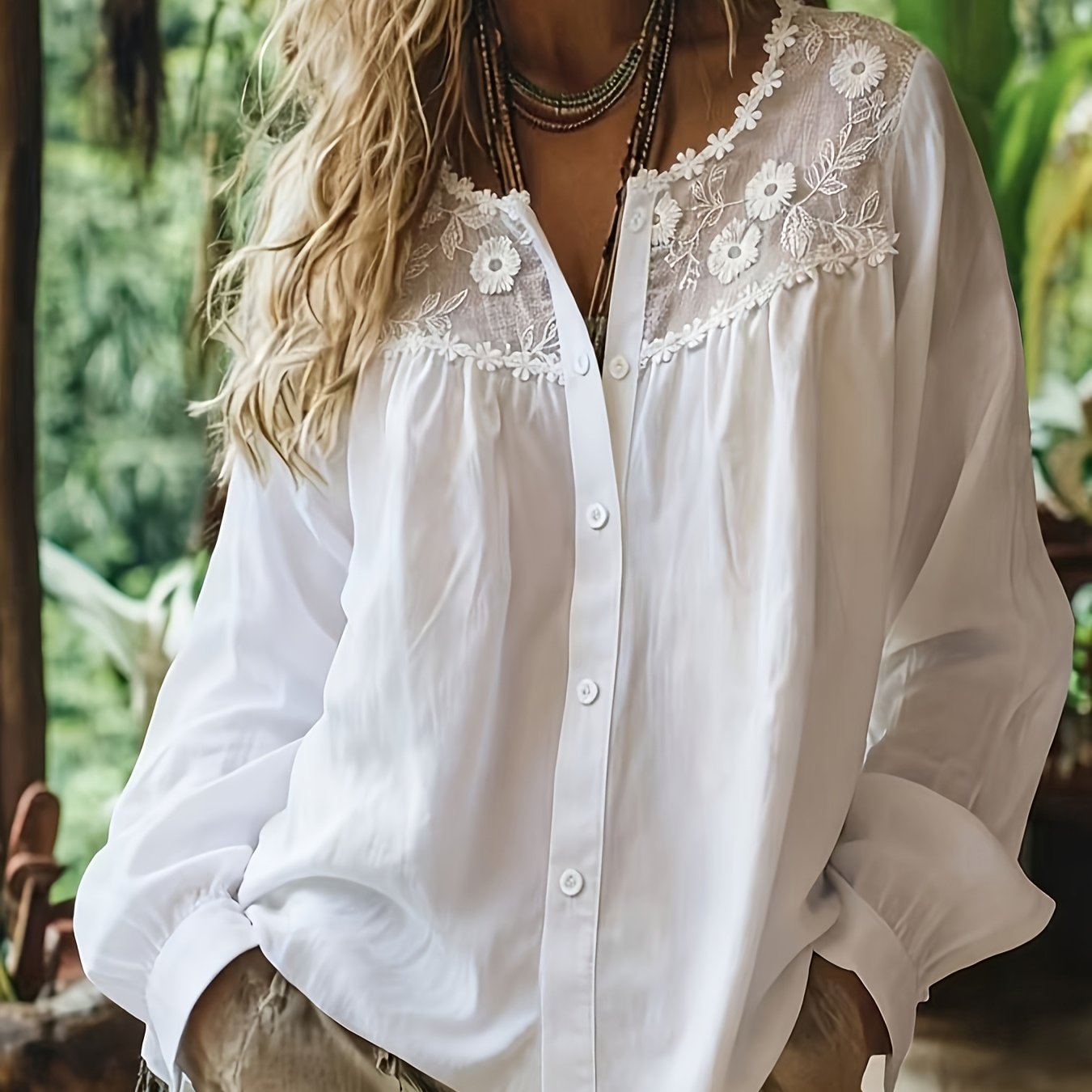 3d Flower Round Neck Embroidered Blue And White Shirt ~ Bohemian Style Loose Temperament Top