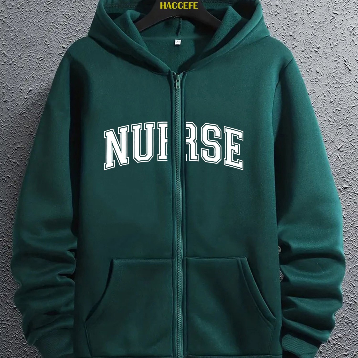 TEMU Felpa con cappuccio casual in poliestere con stampa dell'alfabeto "NURSE", a marsupio con cerniera, felpa con cappuccio a maniche lunghe per