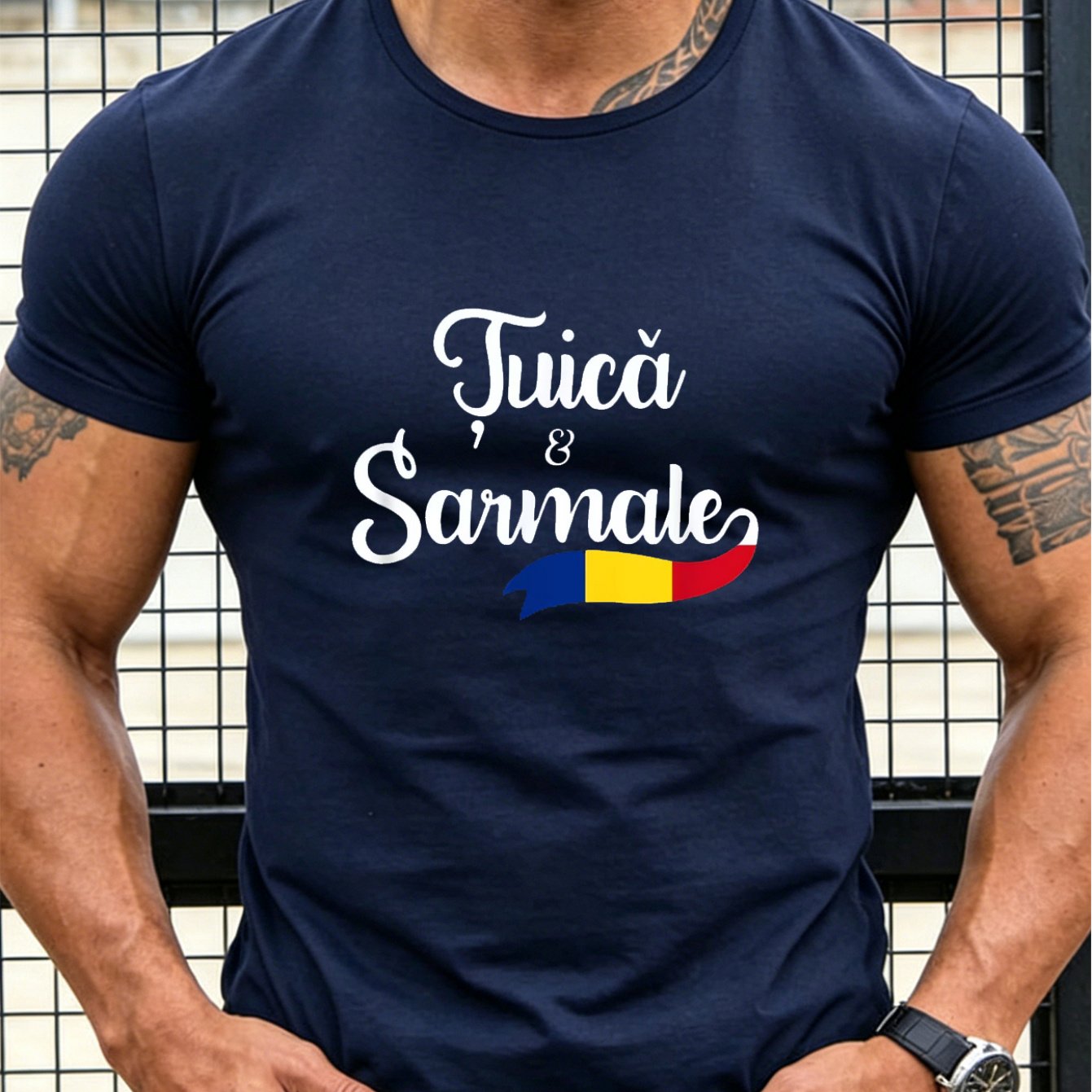 TEMU Men's Crew Neck Short Sleeve T-shirt With Romanian , Breathable And Soft, Ethnic Style Outfit