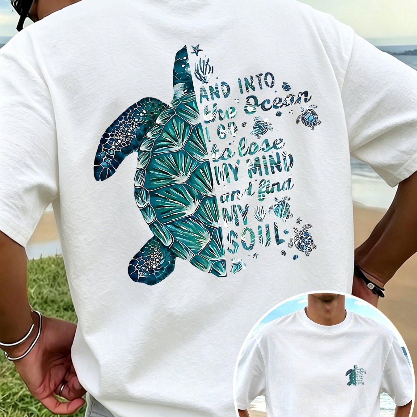 TEMU 남성용 신상 Turtle 프린트 편안하고 통기성 좋은 여름 캐주얼 바캉스 티셔츠