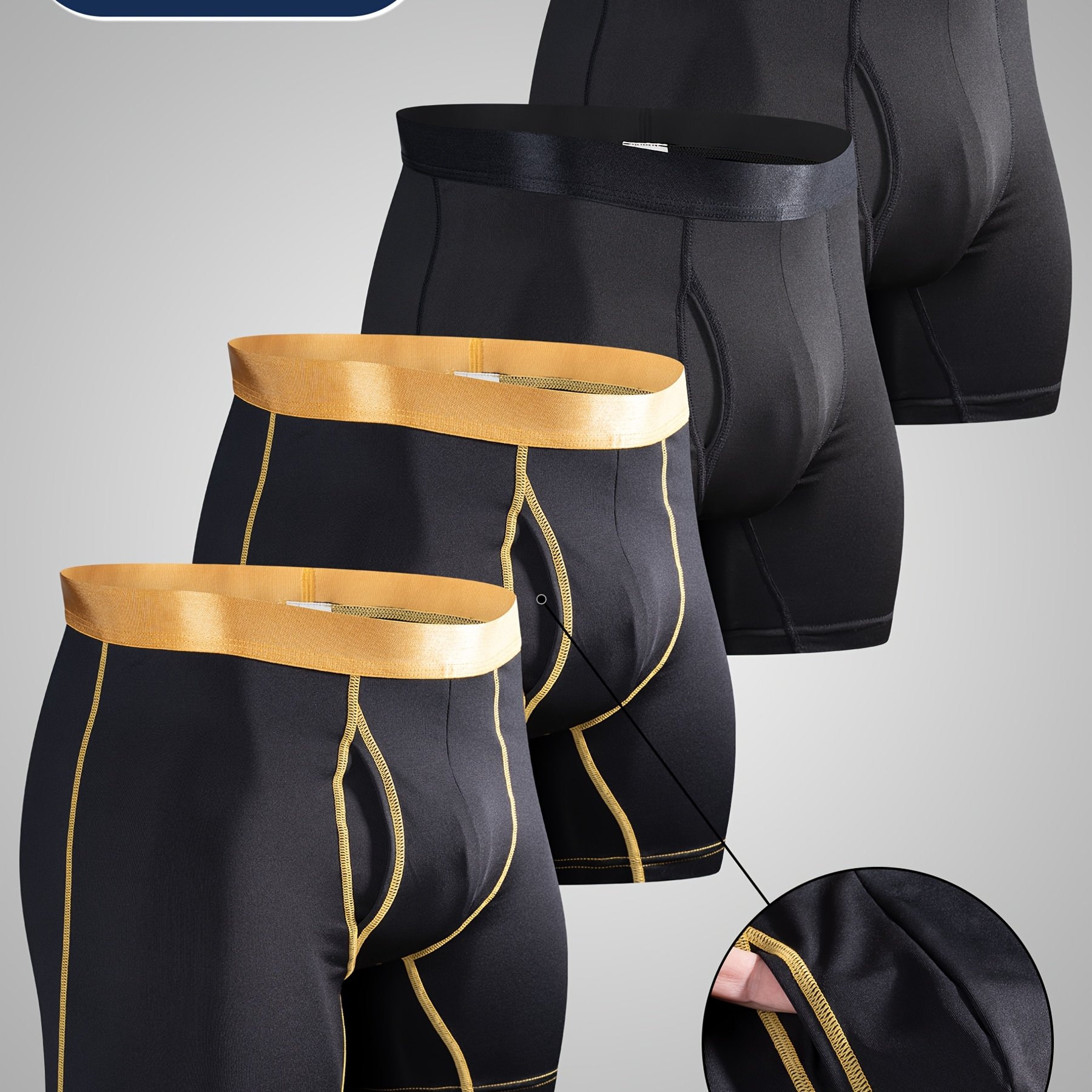TEMU 4pcs Set Of Comfortable Long-length Front-opening Contrast-color Waistband Quality Men's Boxer Briefs