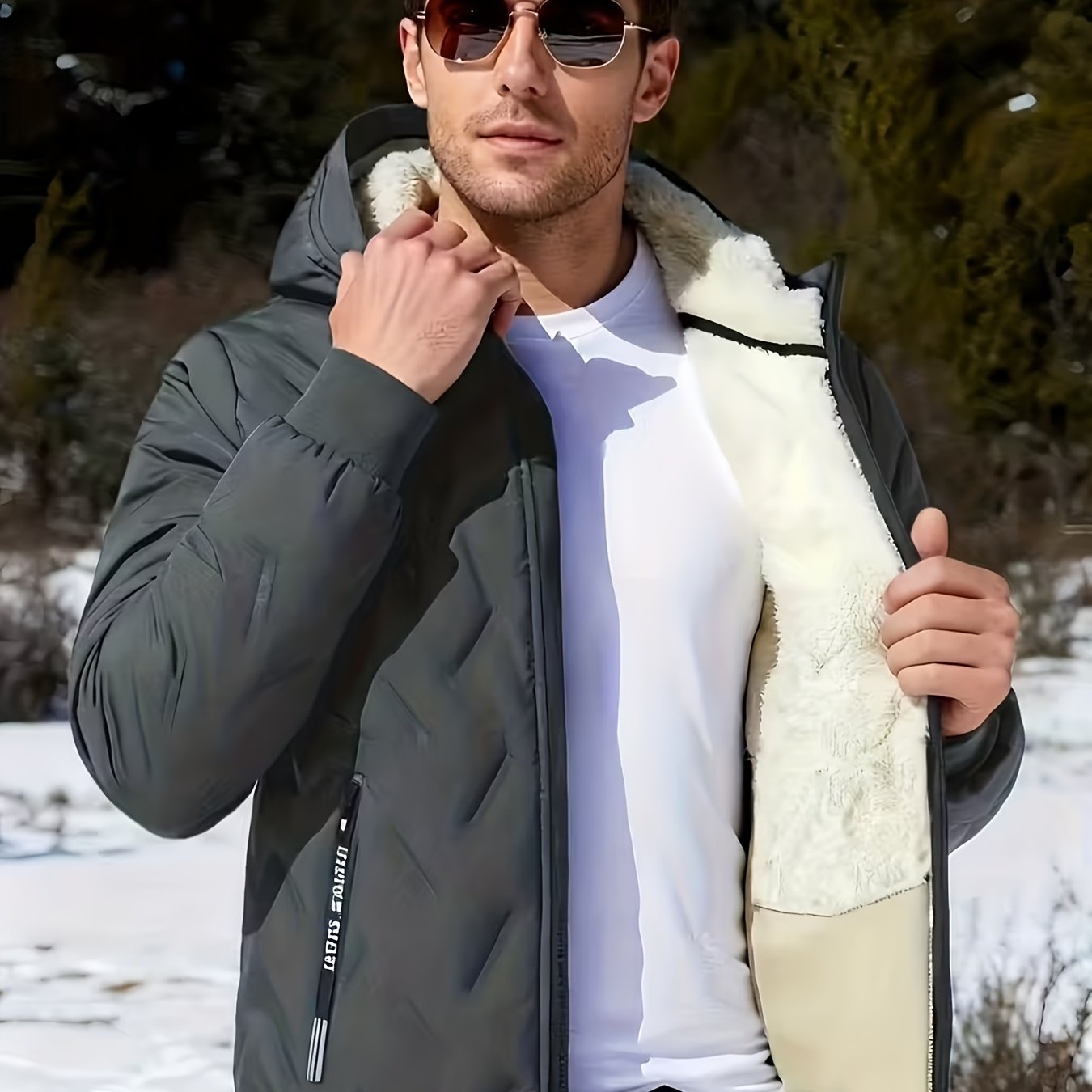 TEMU Men's Autumn/winter Warm Casual Jacket With Lining, Front Zipper, Side Zipper Pockets, Hooded Design, Ideal For Outdoor Sports, Fitness, Travel,