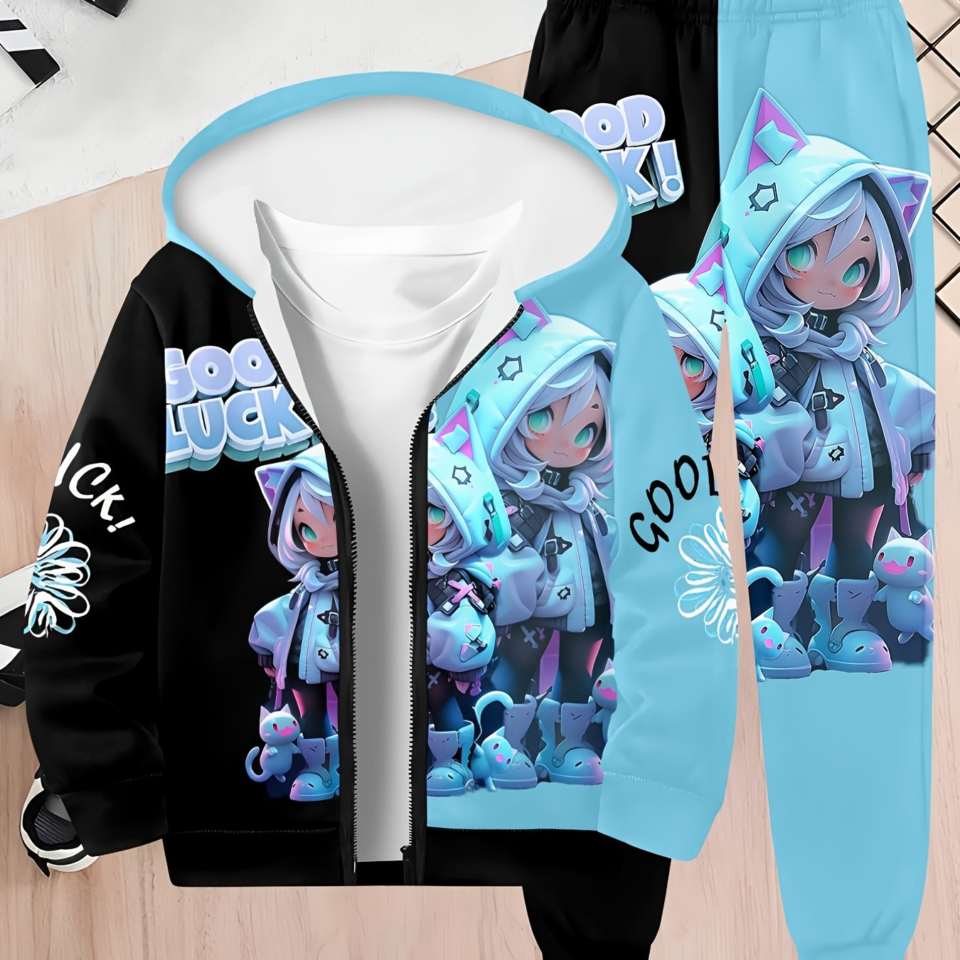 Casual Comfortable Fashion Breathable Girls' Hoodie And Sweatpants Set, Perfect For Outdoor