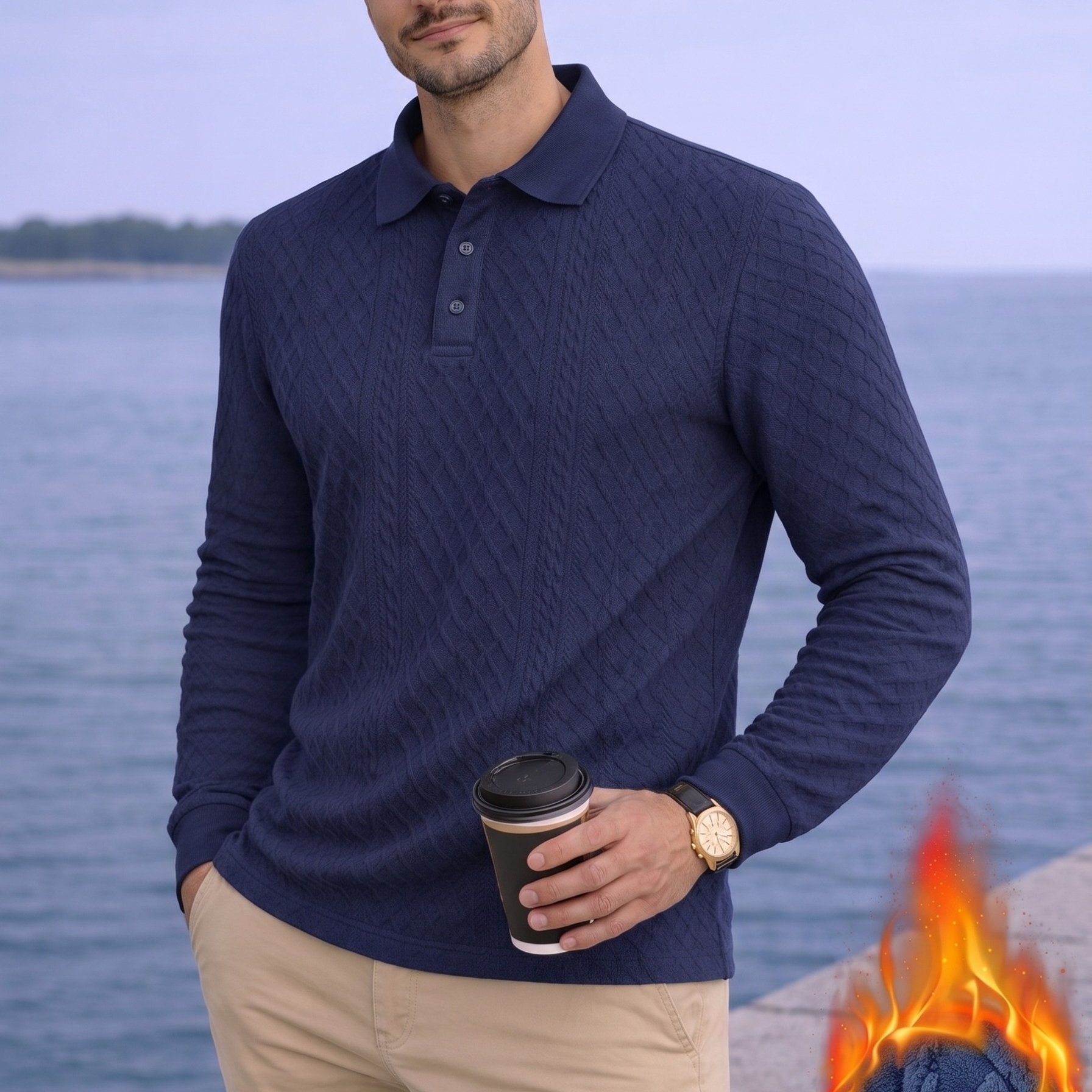 TEMU 1 Men's Fashion Casual Business Shirt | High-end Solid Color Jacquard Lapel Long Sleeve | Essential Golf Outfit | Breathable And Warm | For