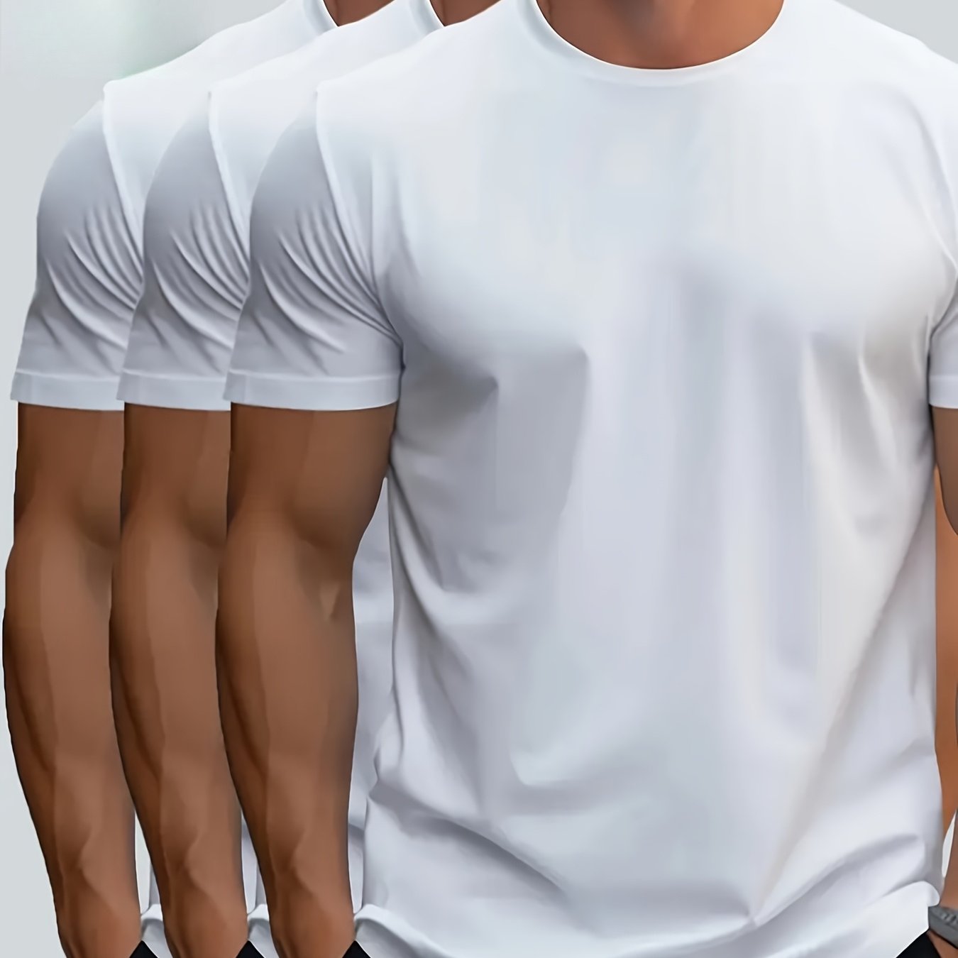 TEMU 3pcs Solid Quick-dry Men's Running& Training Tees| Round Neck Short Sleeve T-shirts| Polyester Fabric For Running, Gym, Outdoor Sports