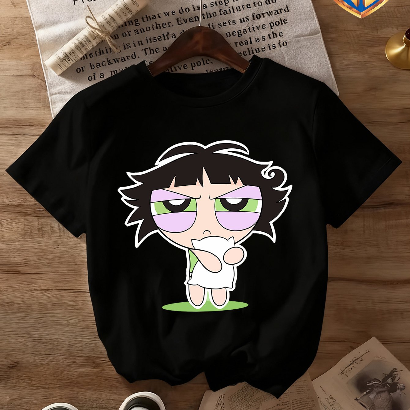 TEMU Gift T-shirt: The Powerpuff Iconic Print, Featuring Cute Patterns With Logos, A Casual Summer Crewneck Top, A Must-have For Fans, A Cute Women's