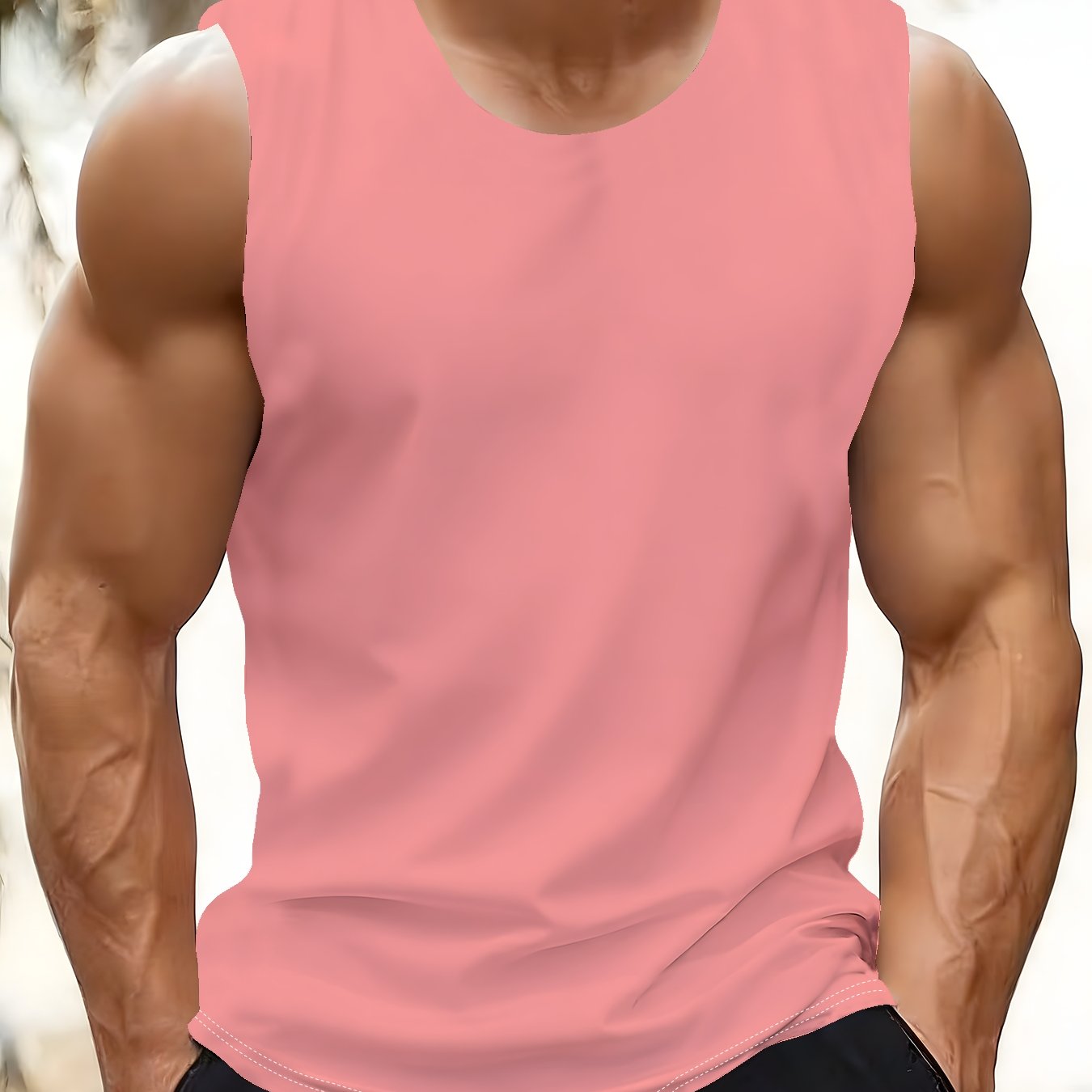 TEMU Men's Sleeveless T-shirt - Lightweight Breathable Gym Shirt, Everyday Casual Sports Top, Machine Washable Menswear, Summer Apparel, Loose Fit