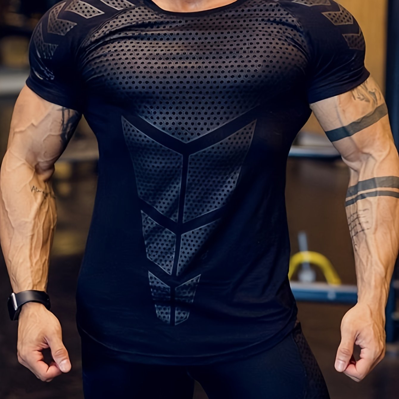 Men's Athletic Casual Stretch Compression T-shirt With Print For Fitness, For Gym Training