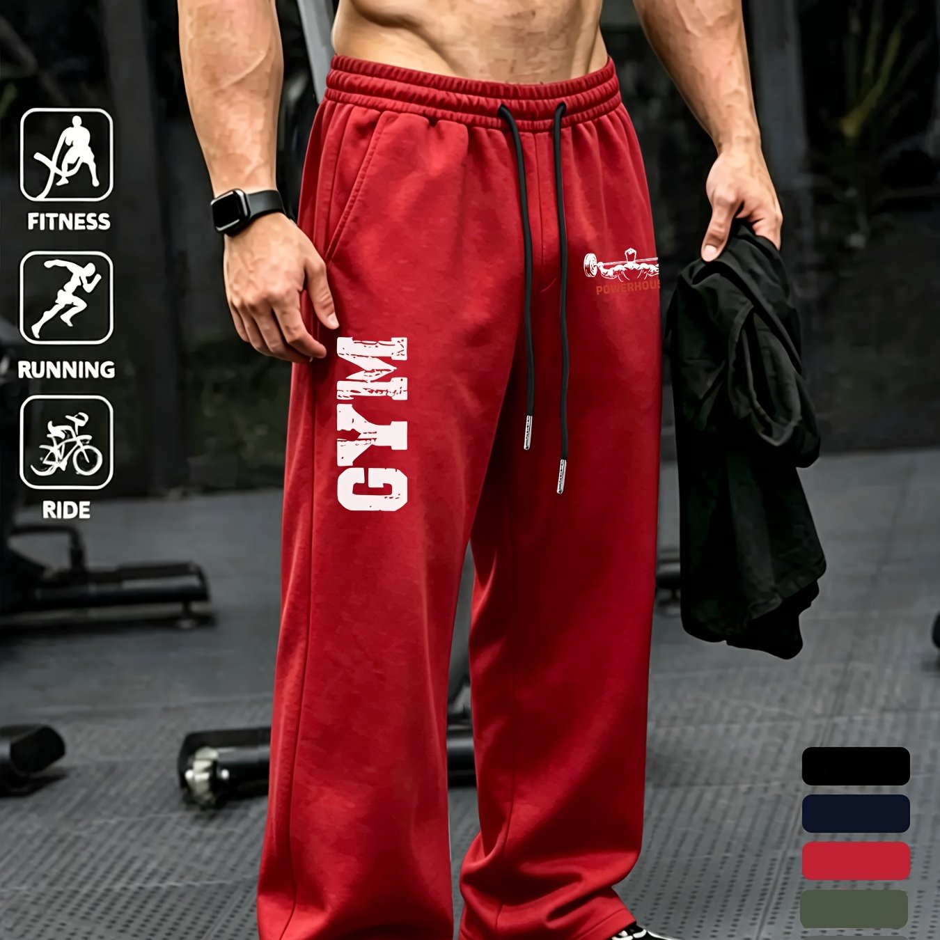 TEMU Men's All-match Pattern Print Drawstring Loose Casual Sports Long Pants, Spring/autumn Men's Outdoor Home Casual Trousers