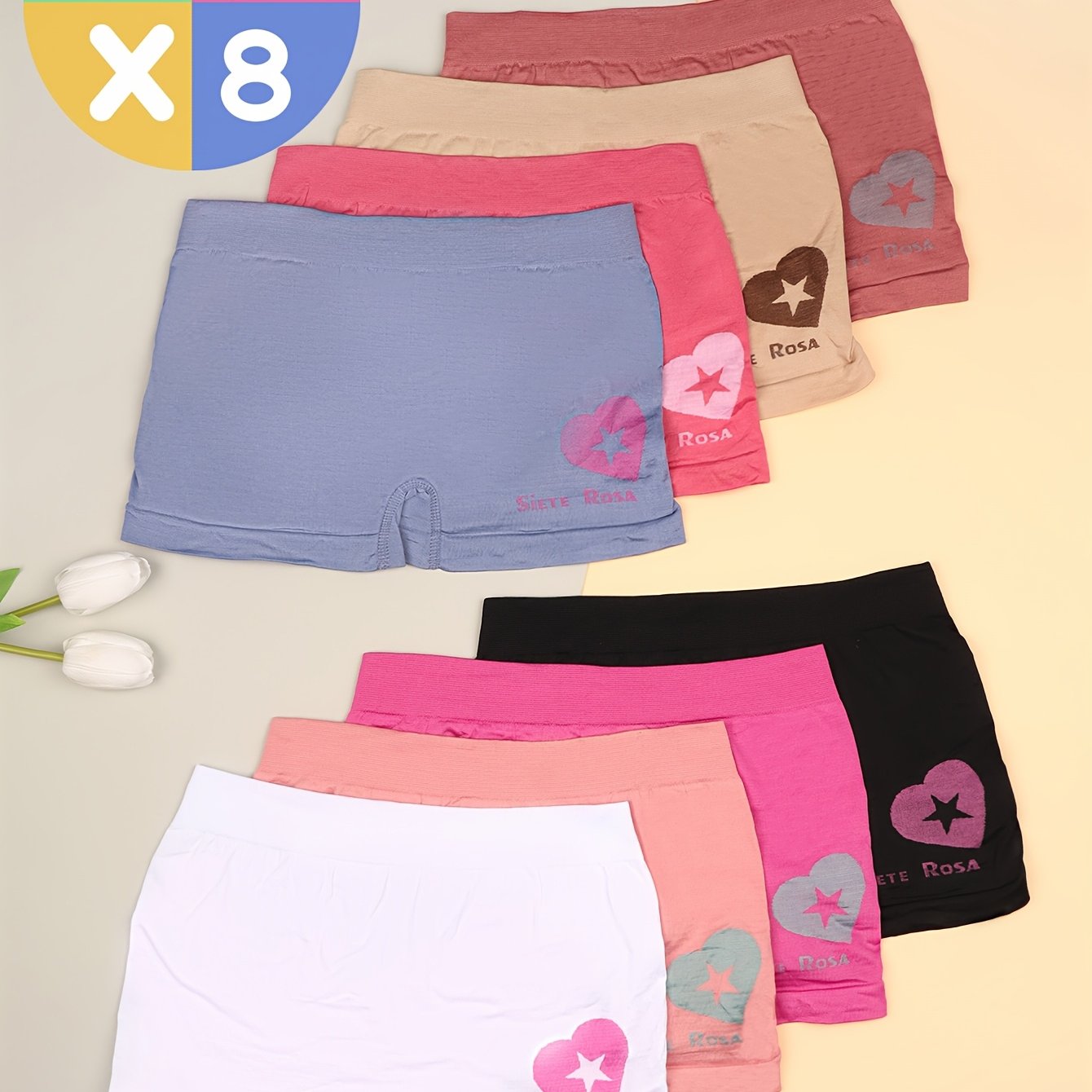 Random 8pcs Heart Print Cute Seamless Panties Daily Casual Comfortable Romantic Women's Flat Briefs Suitable 18-35