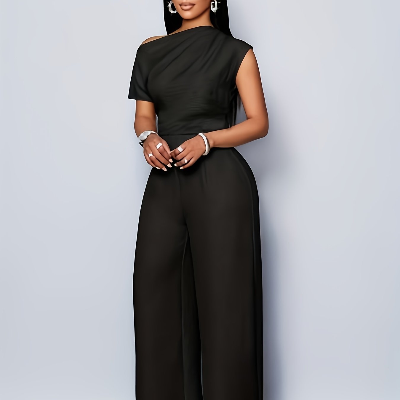 TEMU Fashionable And Elegant One-shoulder Solid Color Slim-fit Jumpsuit Suitable For Party, Leisure And Holiday Wear