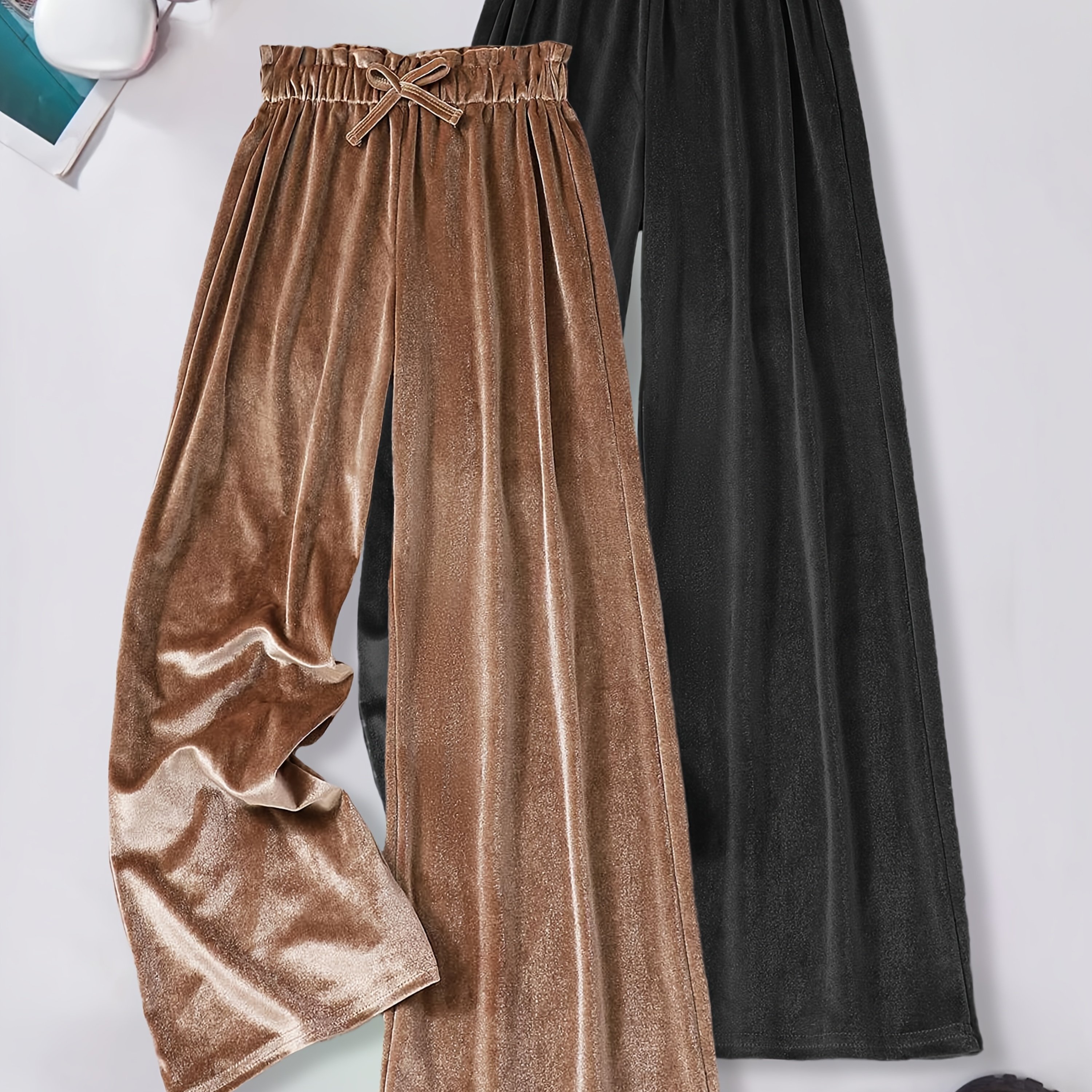E-shop 2 Stück Mädchen Mode Weite Hose mit Schleifen-Elastikbund, Bequeme und Weiche Hosen für Outdoor-Aktivitäten