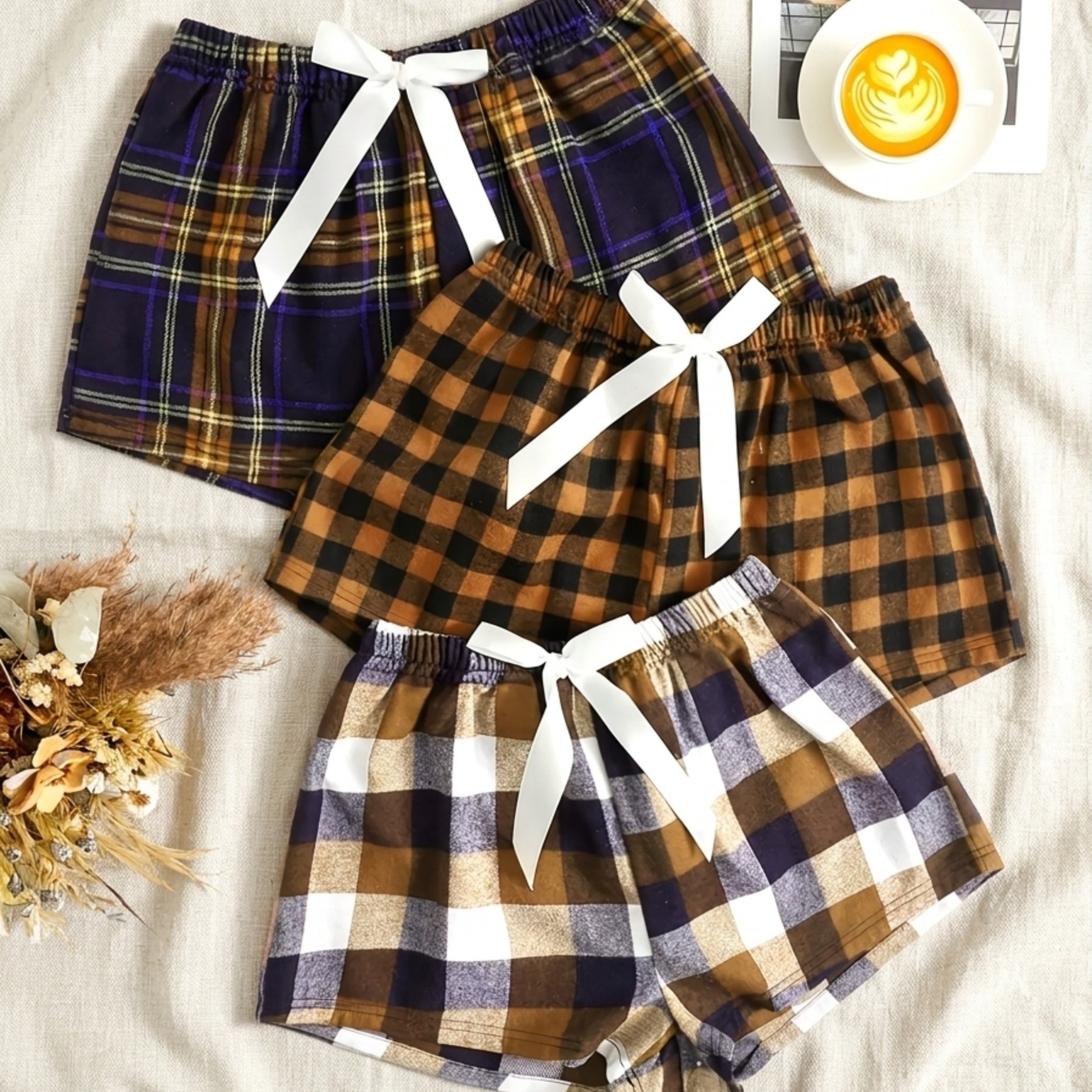 TEMU Soft Women's Sleep Shorts Printed Shorts 3pcs Set