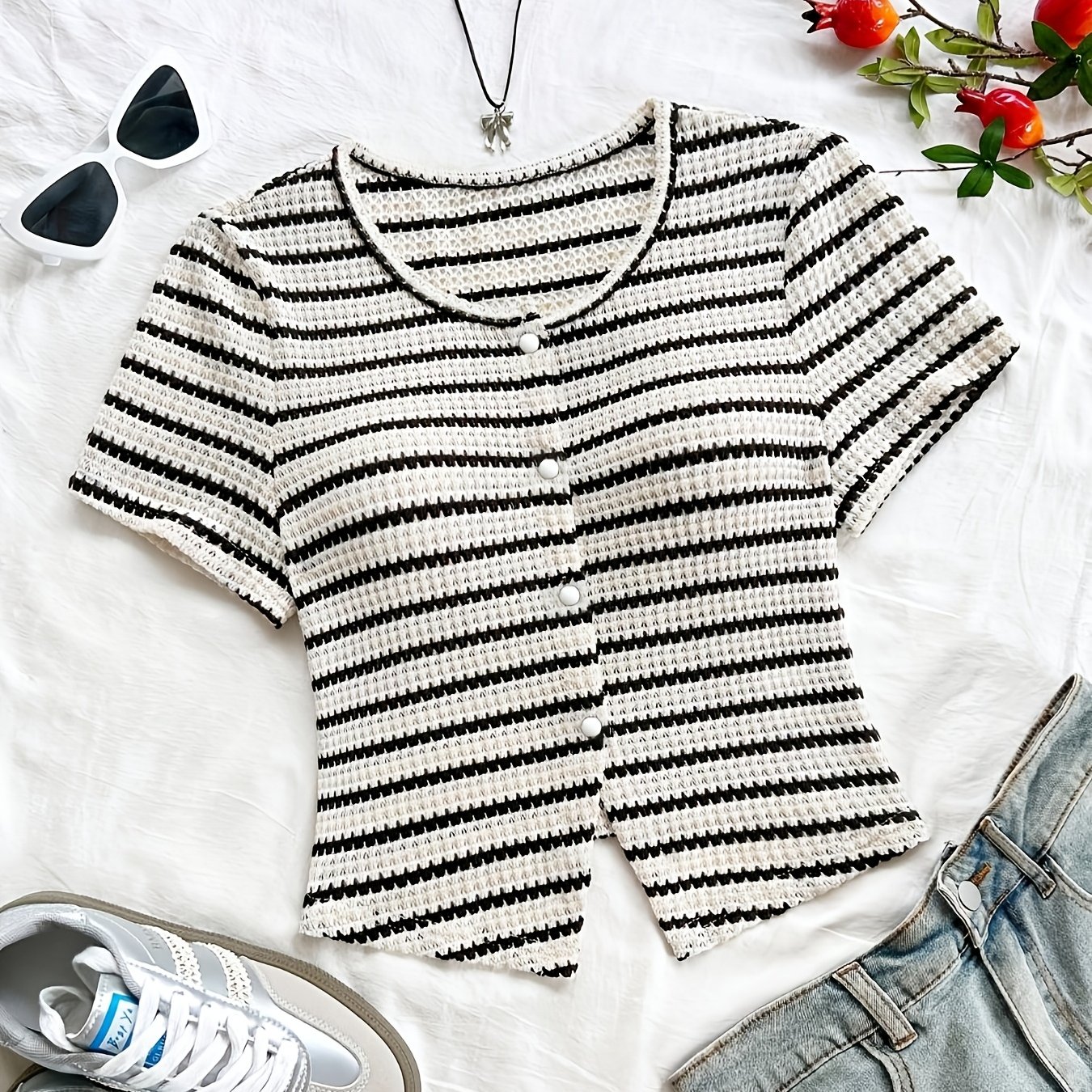 TEMU New Texture Round Neck Short Sleeve Top