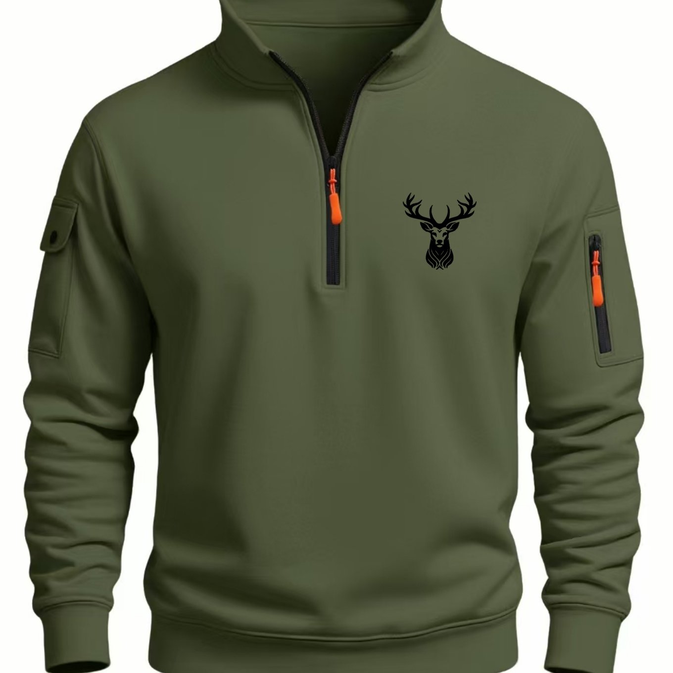 TEMU 2026 Autumn Winter 's Half-zip Collar Sweatshirt, With Realistic Stag Head Print, Skin-friendly Comfortable Fabric, Suitable For Japanese