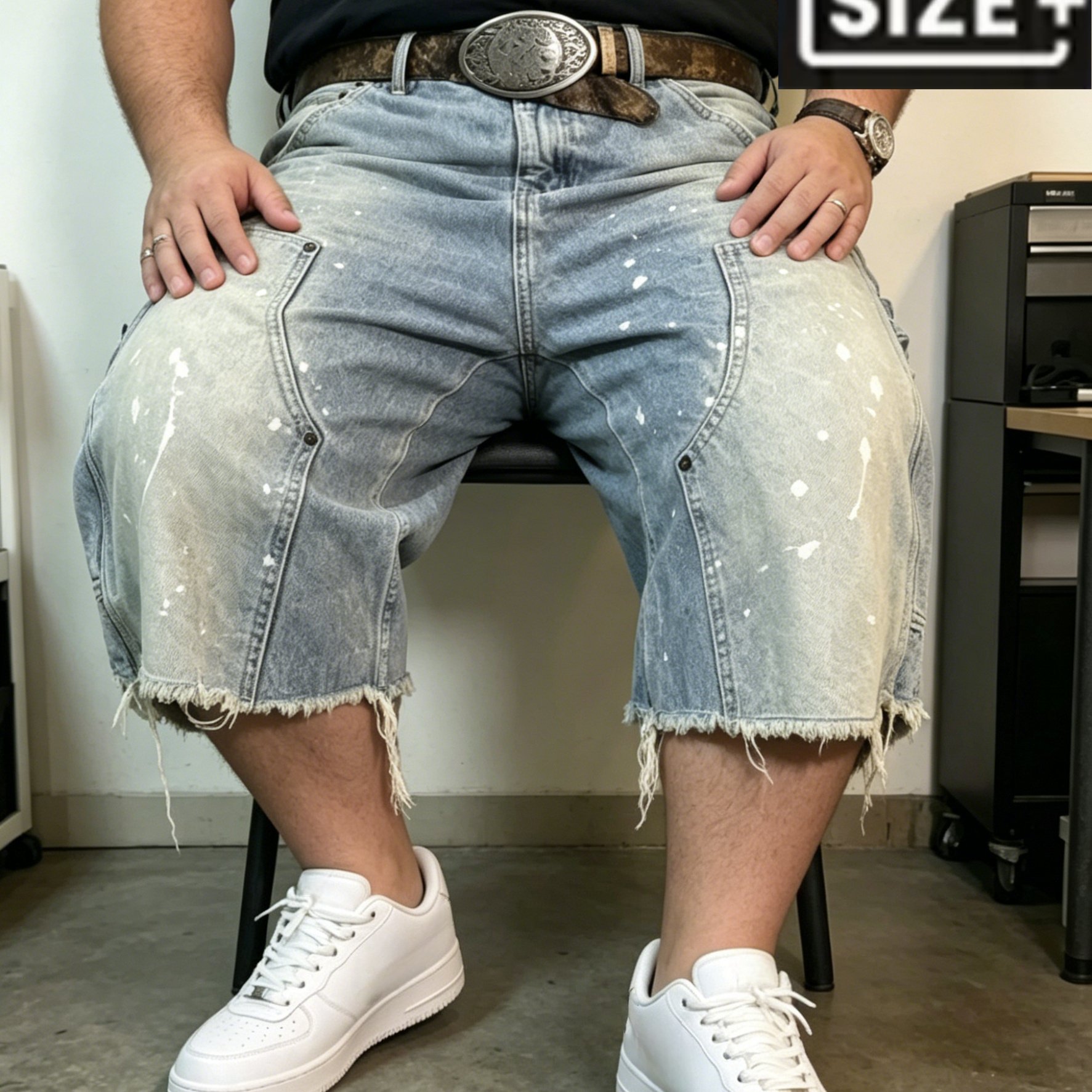 Image of Z362 Men's Heavy-washed Denim Shorts - Multi- Luxury , Machine Washable Loose Fit Five-inch Length Suitable For Spring/summer Casual Wear, Trendy Outfits & Everyday, Plus Size
