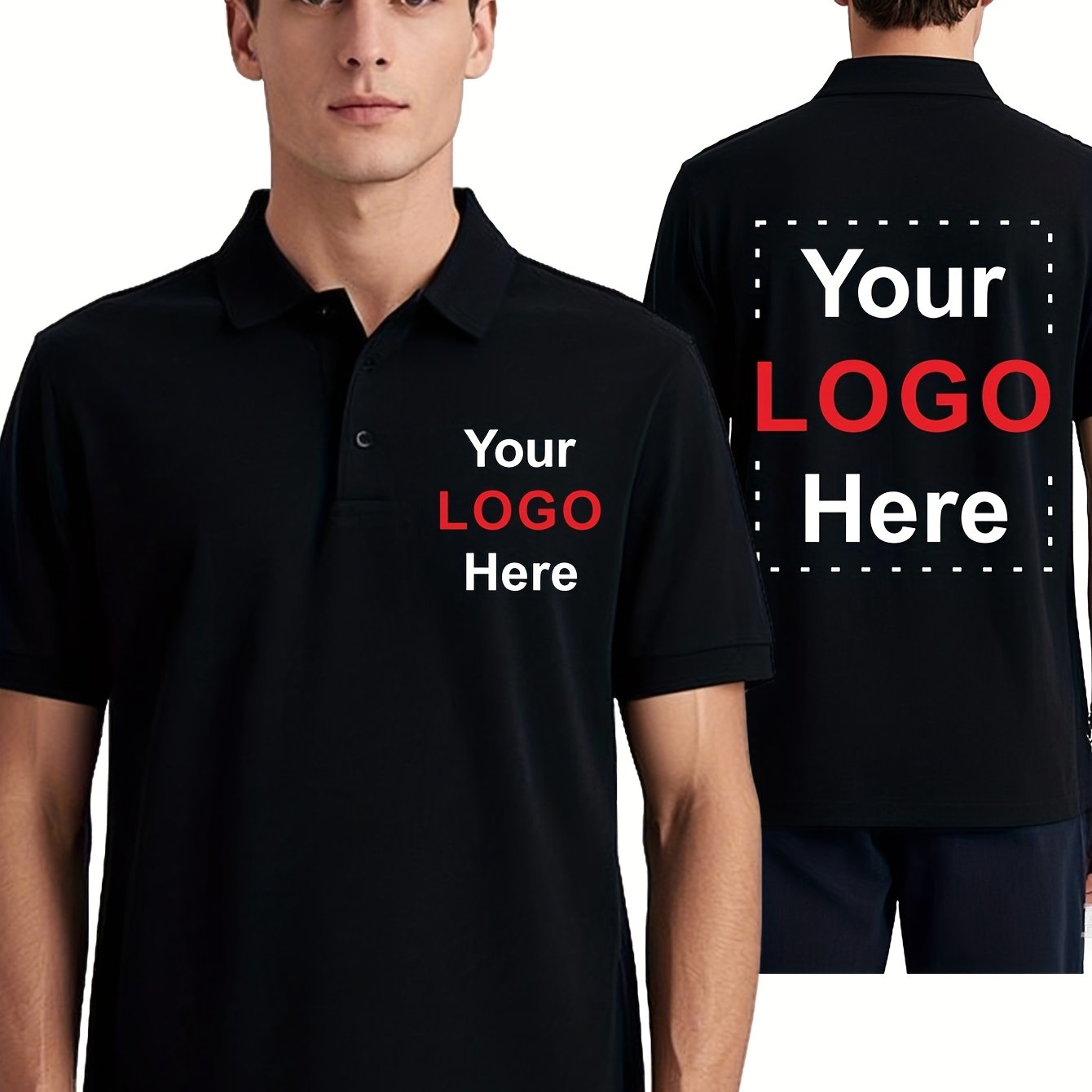 TEMU Men's Custom Shirt With Lapel Collar & Short Sleeves - Personalized Logo/text/logo Printing Suitable For Team Uniforms, Work Shirts, Promotional