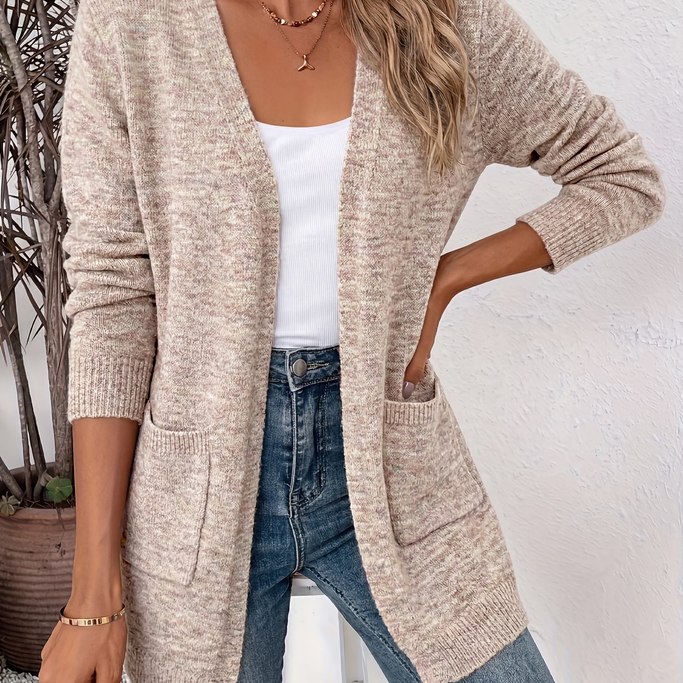 E-shop [JYDX] Schöne Damen Frühlings- und Herbst-Freizeit-Cardigan mit leichtem -Design, entspannter, vielseitiger, mittellanger Pullover mit offenem