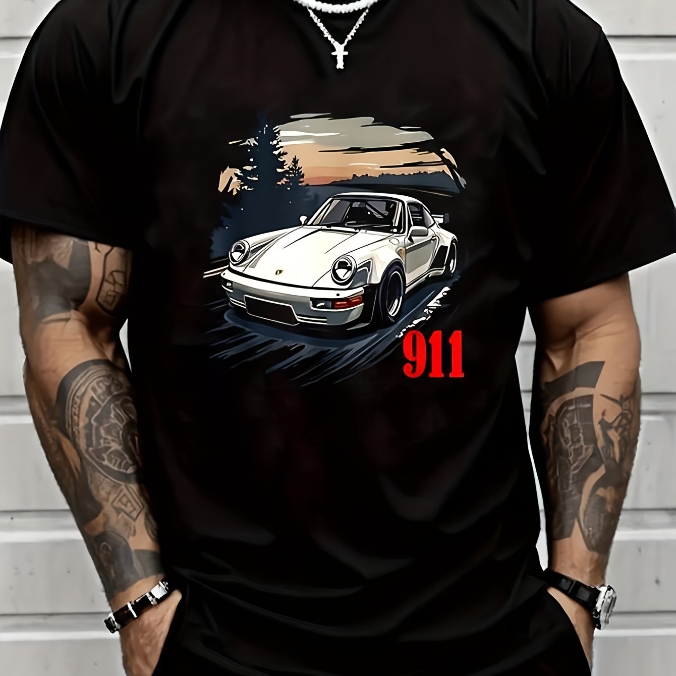Men's Retro Classic Sports Car T-shirt - 2026 New Style Graphic, Casual Short Sleeve Round Neck Tee For Car, Driving And Casual Attire