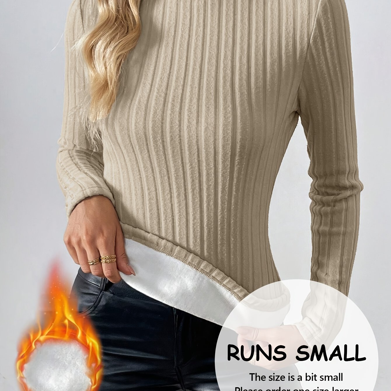 Image of Single Piece Fleece-lined Warm Top For Autumn And Winter, Solid Color Minimalist High-neck Thickened Outerwear Undergarment
