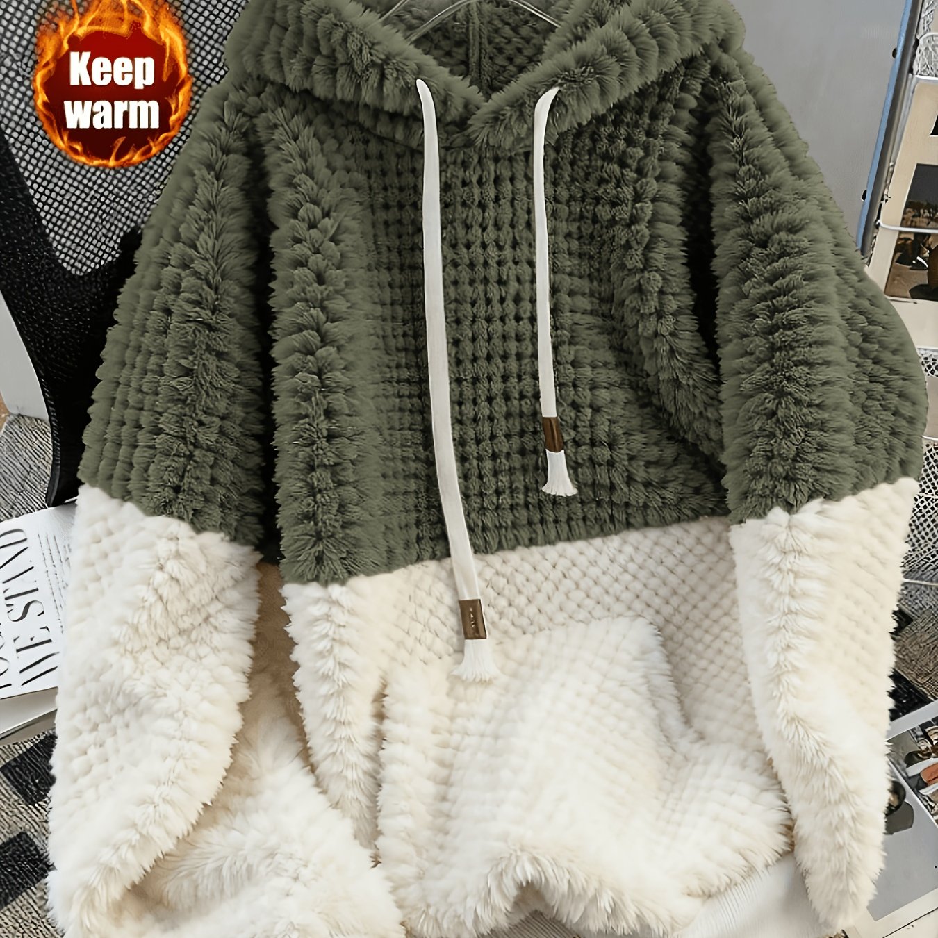 TEMU Sweat à capuche femme , mode tendance transfrontalière, décontracté, peluche chaude, color-block patchwork, poche