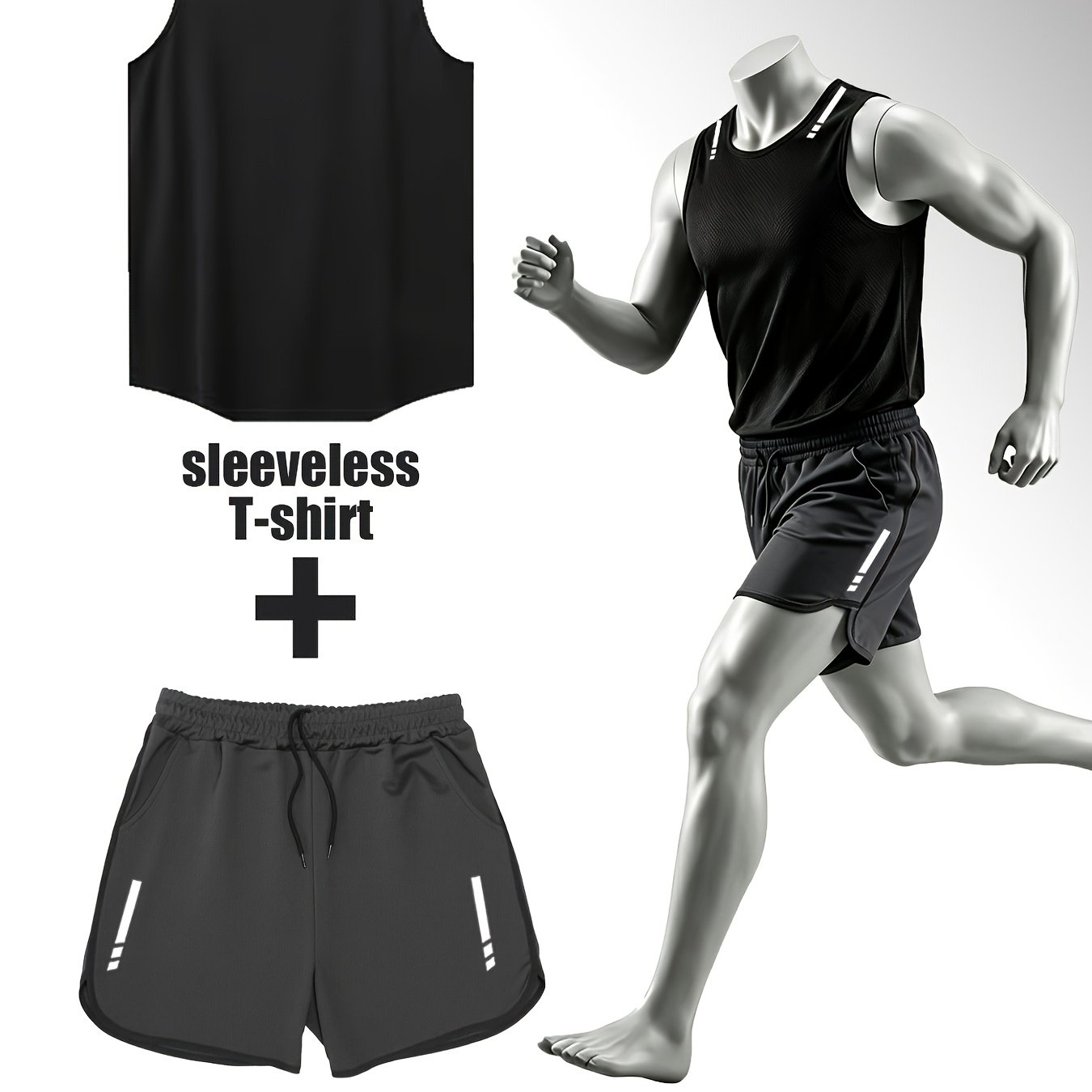 TEMU Summer Men's Athletic Set Vest And Shorts Comfortable Fitness Essential Striped