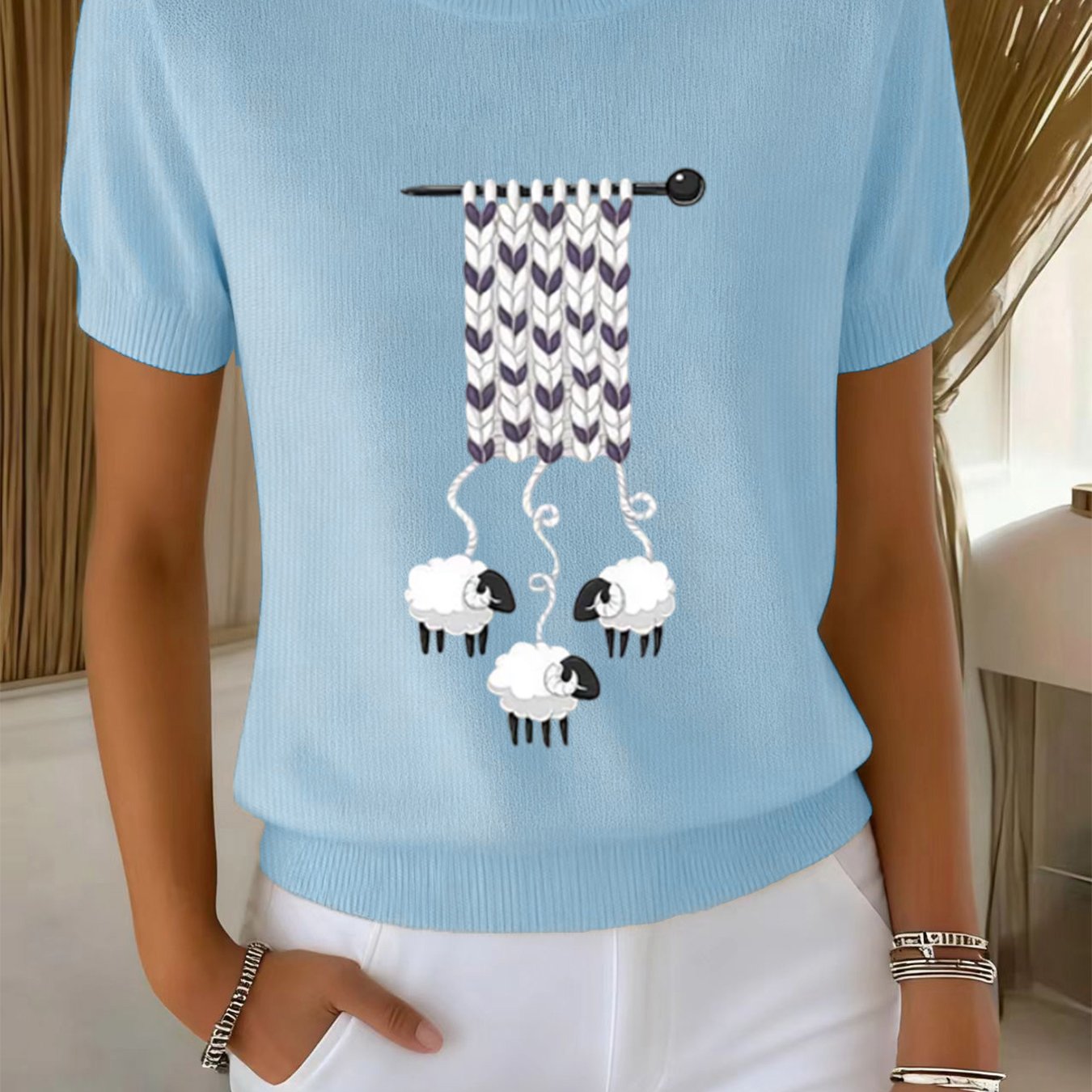 TEMU Pull et extensible pour femme - Pull à manches courtes et col ras du cou avec haut texturé compatible avec une blouse | Pull style blouse