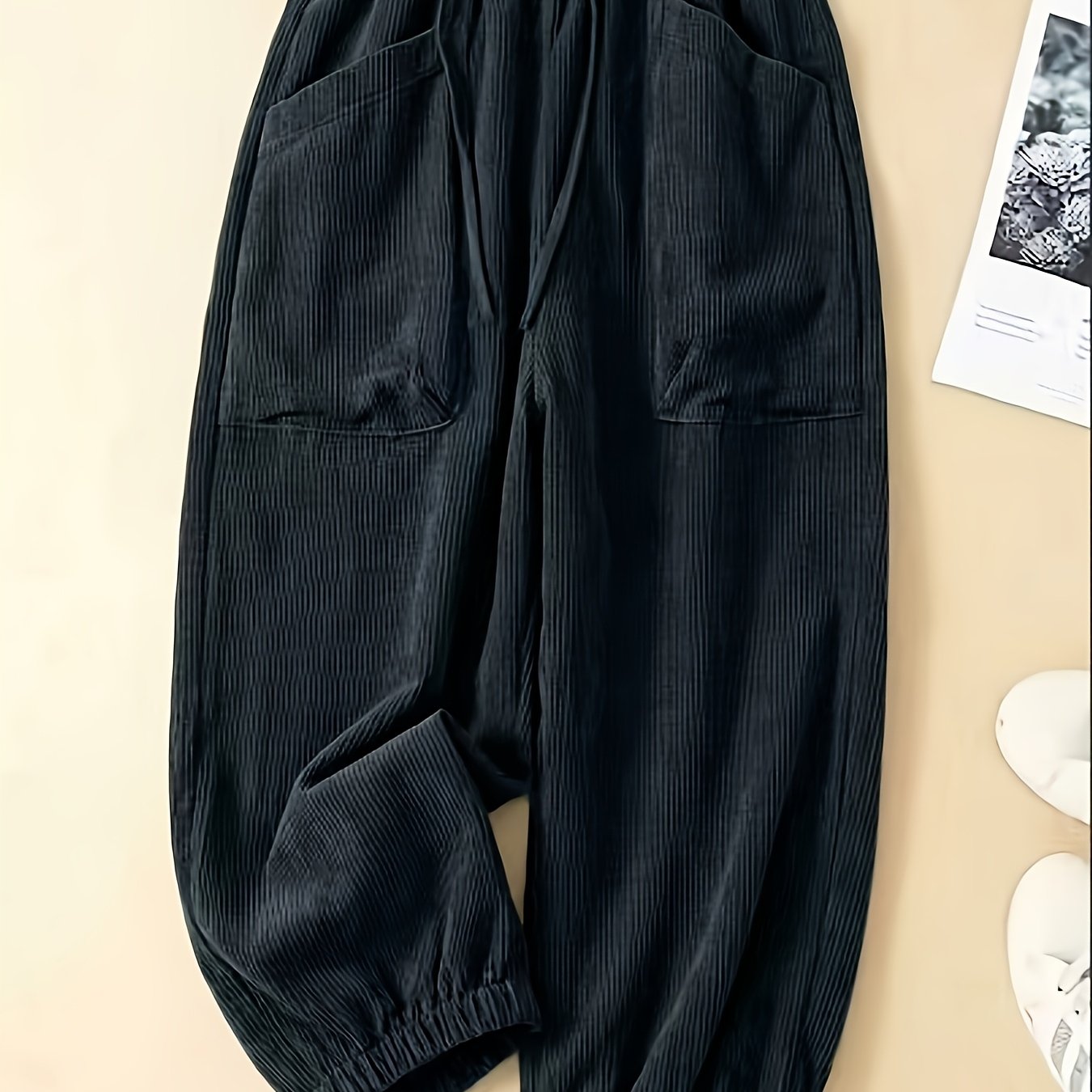 TEMU Pantalon de jogging grande taille pour femmes, style décontracté rétro printemps été automne hiver, texture velours , pantalon harem ou style