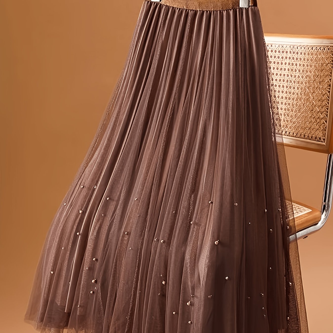 TEMU High-end Tulle Skirt New Waist-defining Midi Skirt Pleated Mesh Fairy-like Tulle Dress [ns702]