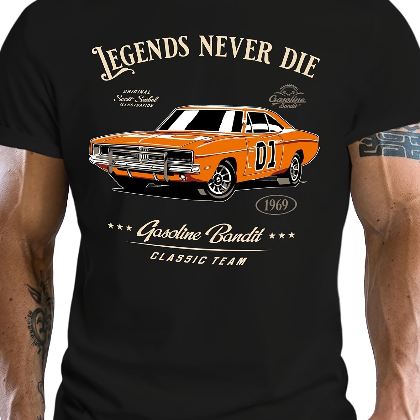 Men' T-shirt - Vintage Car Enthusiast Apparel With Charger, Casual Round Neck Tee For Fans, Wear For Car & Everyday Use