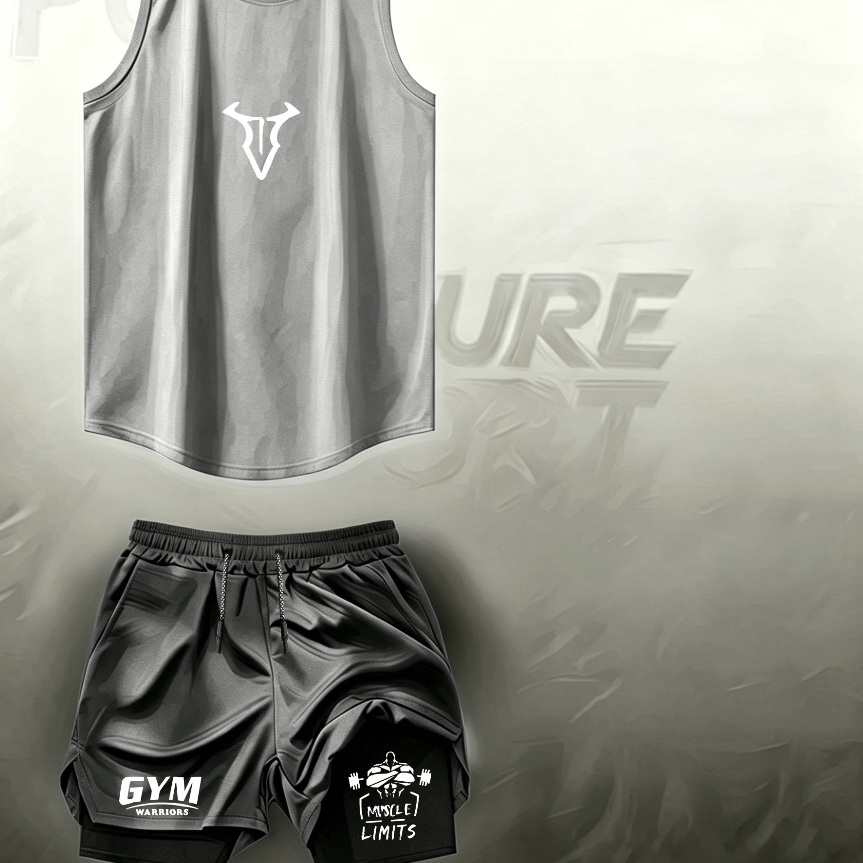 TEMU Asian Size Men 2pcs Workout Set Sleeveless Gym Tank Top Double Layer Athletic Shorts Gym Graphic Basketball Suit