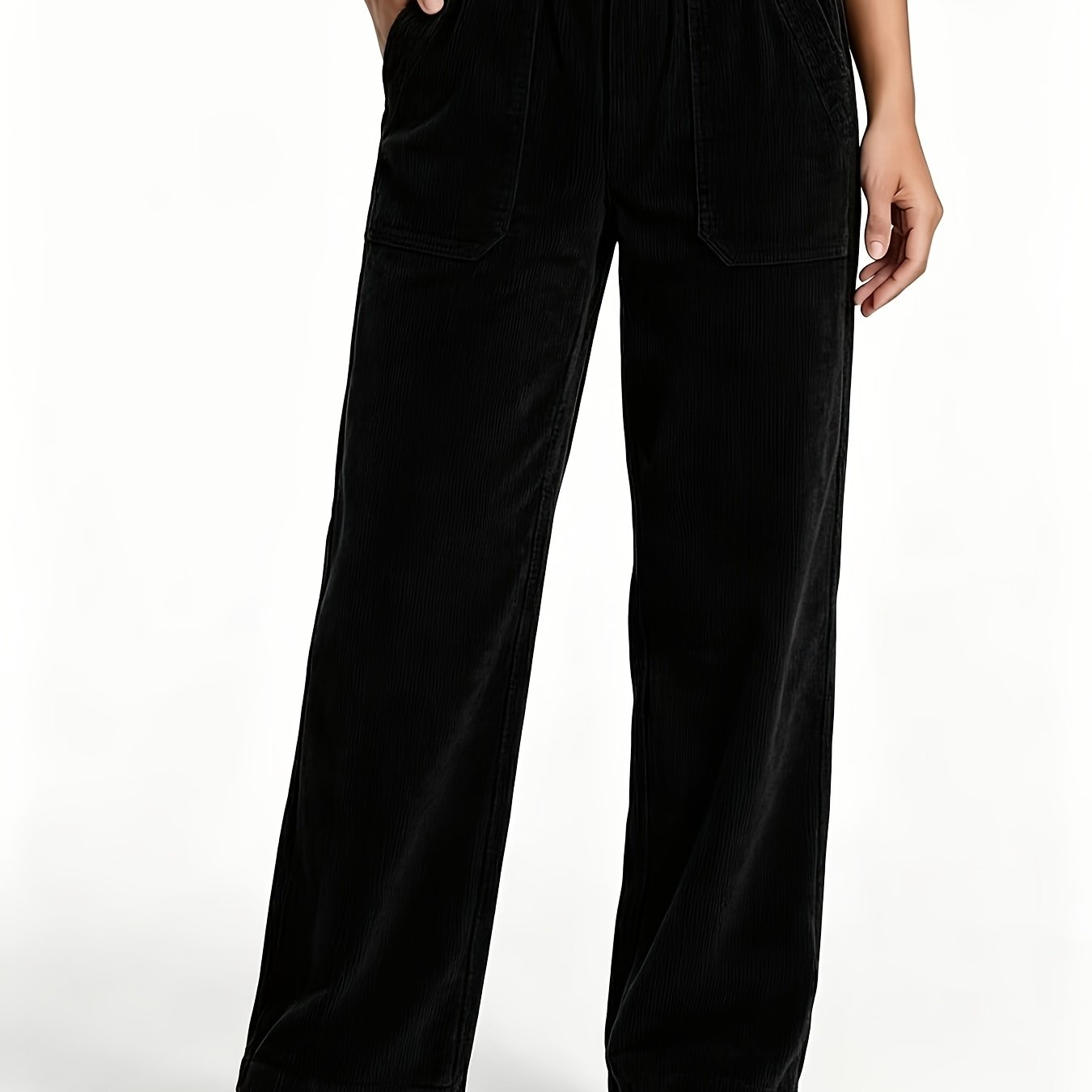 TEMU Pantalon décontracté rétro en velours pour femmes, printemps, automne et hiver, pantalon long droit à taille élastique toutes avec poches,