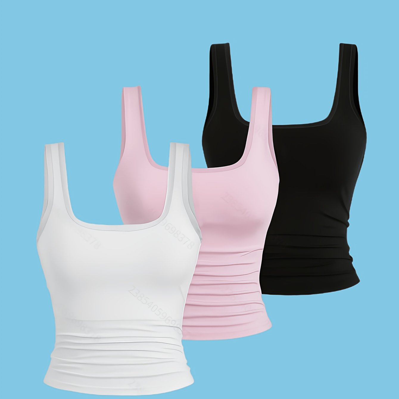 E-shop 3-teiliges Set Damen Eckerhals Ärmelloses Weste Einfarbig Slim Fit Kurz Schwarz/Weiß/Pink Taillen Falten Innerwäsche / Tragen Hohe Elastizität