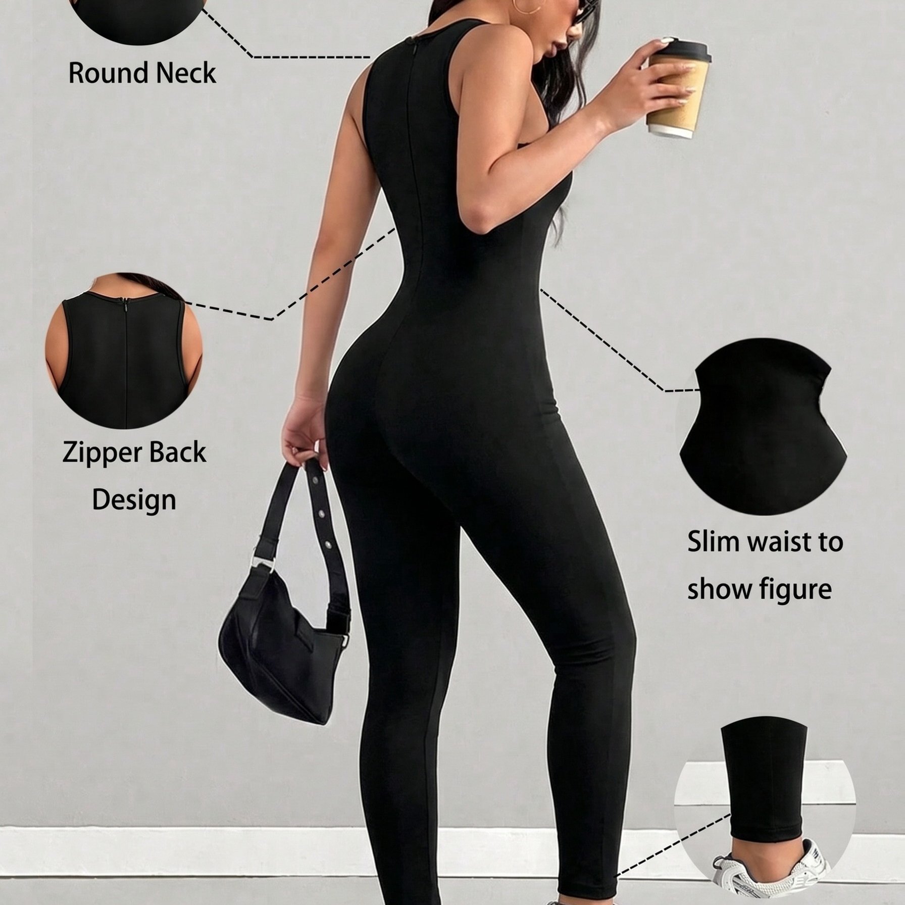 TEMU 1pc Women's Slim- Solid Color Zippered Jumpsuit Pants, Autumn- Jumpsuit