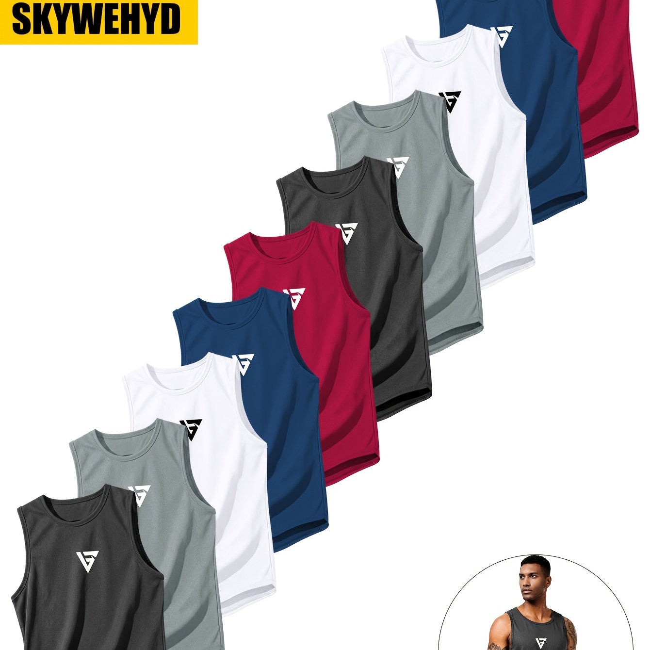 10pcs Of Summer Men's Quick Drying Sports Vest, Stylish Printed Design, Breathable Round Neck Sleeveless Vest - Fitness Men's Running Marathon Basketball Sports