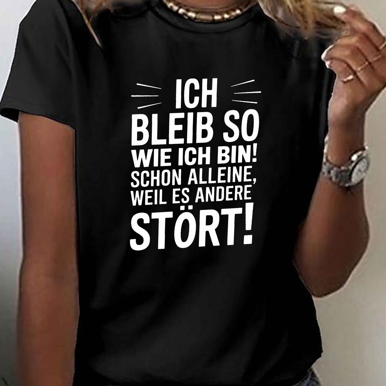 Image of Print T-shirt, Short Sleeve Crew Neck Casual Top For Summer & Spring, Women's Clothing