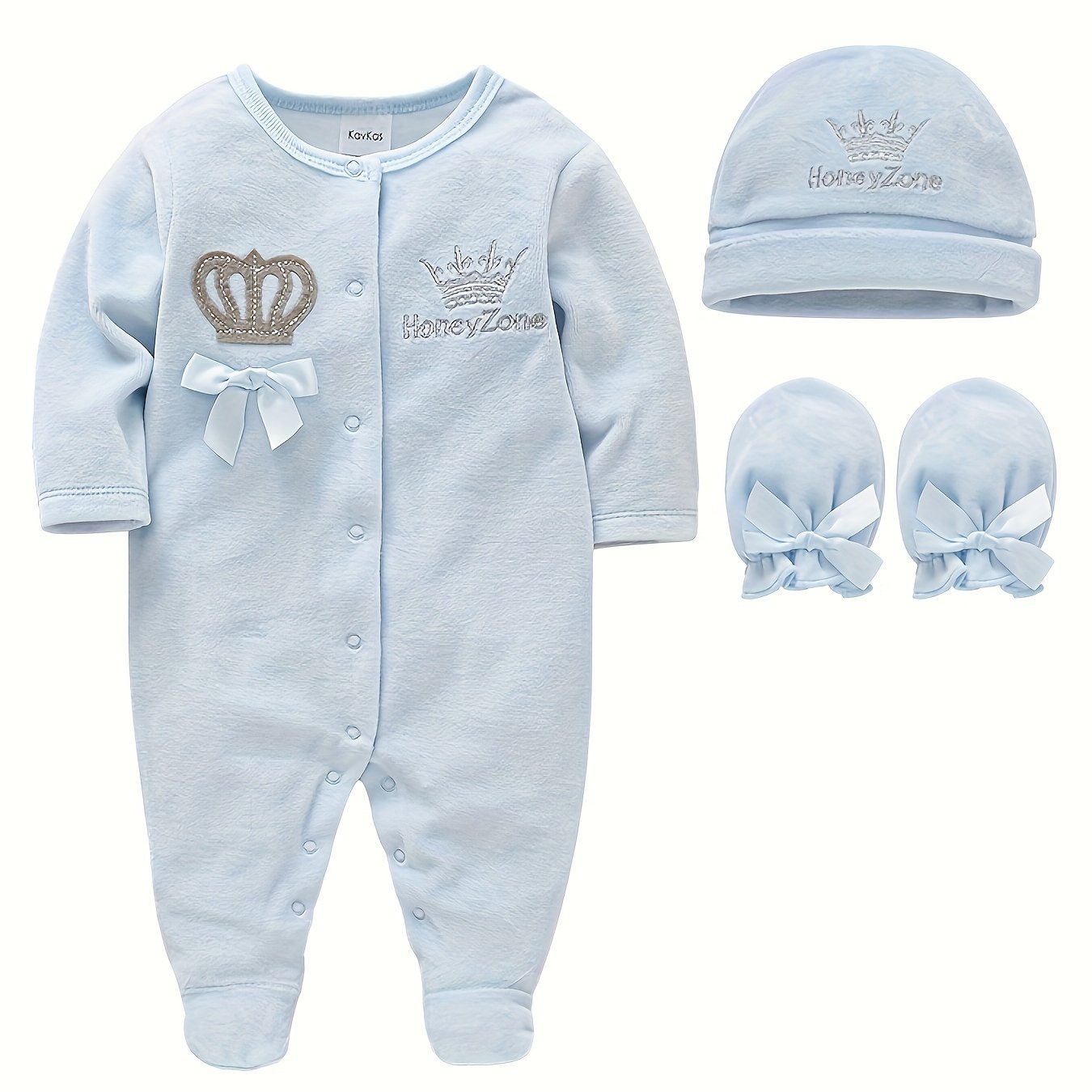Image of Boys' Blue Crown Footed Bodysuit Set, Perfect For Outdoor
