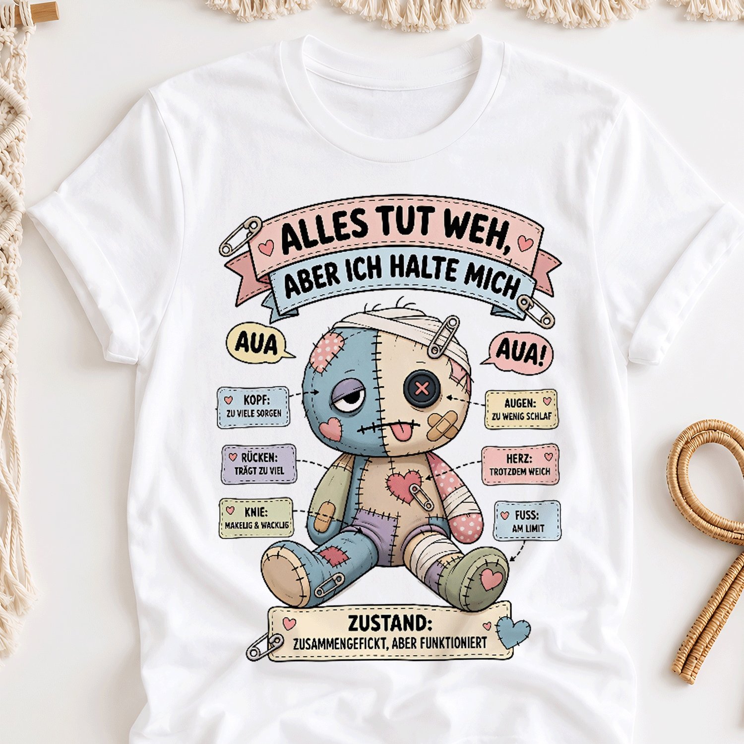 's Oversized Y2k Retro German Humor T-shirt - Aua Mascot , Baggy With German Text, Unisex Casual Shirt Suitable For - Wear, Machine Washable