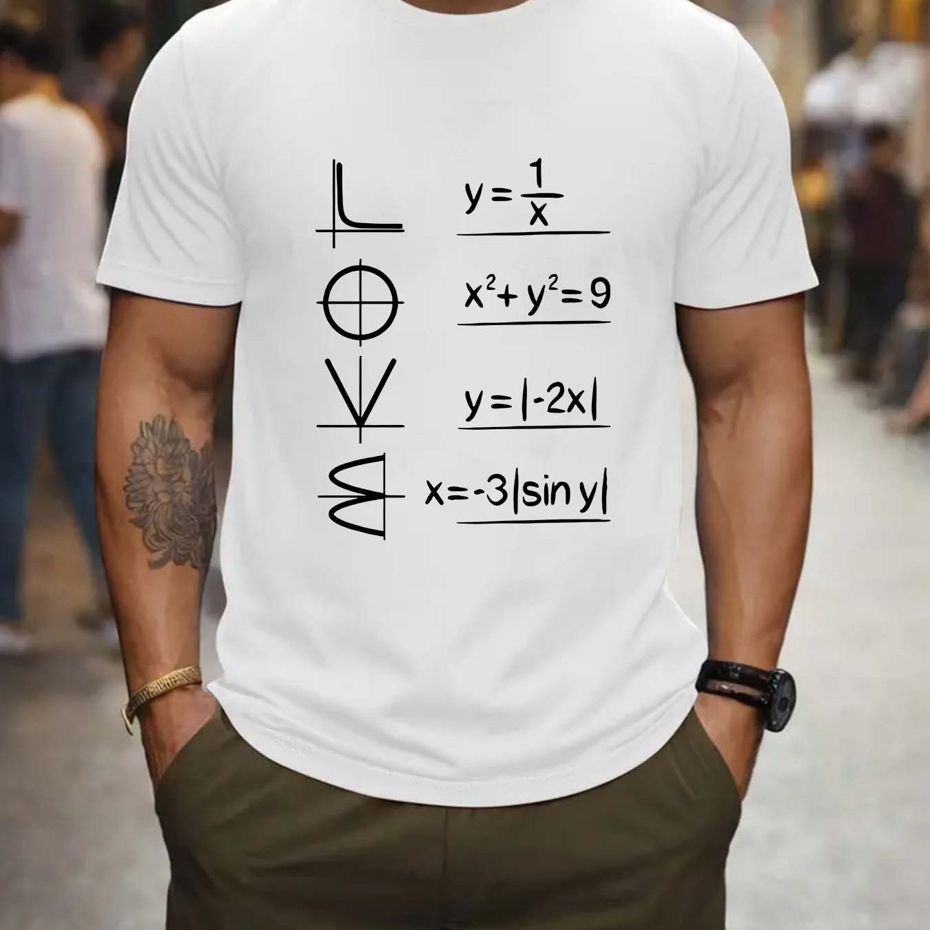 TEMU Love Mathematical Equations Print Outdoor Sports T-shirt For Men, Casual Short Sleeve, Round Neck Top, Fashion Trendy Tee, Summer Comfortable Top, Idea For Wear