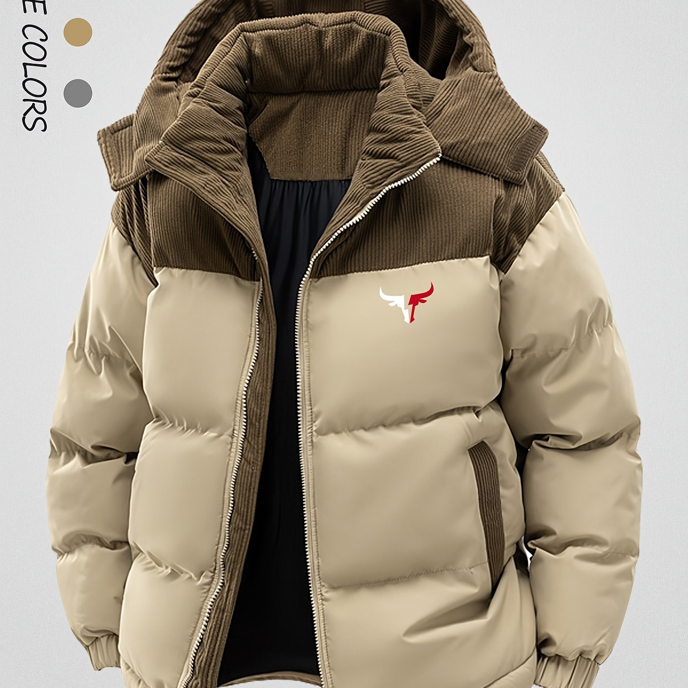 Winter Men's Thick Coat With Spliced Hooded Coat, Winter Warm And Easy Casual Men's Jacket