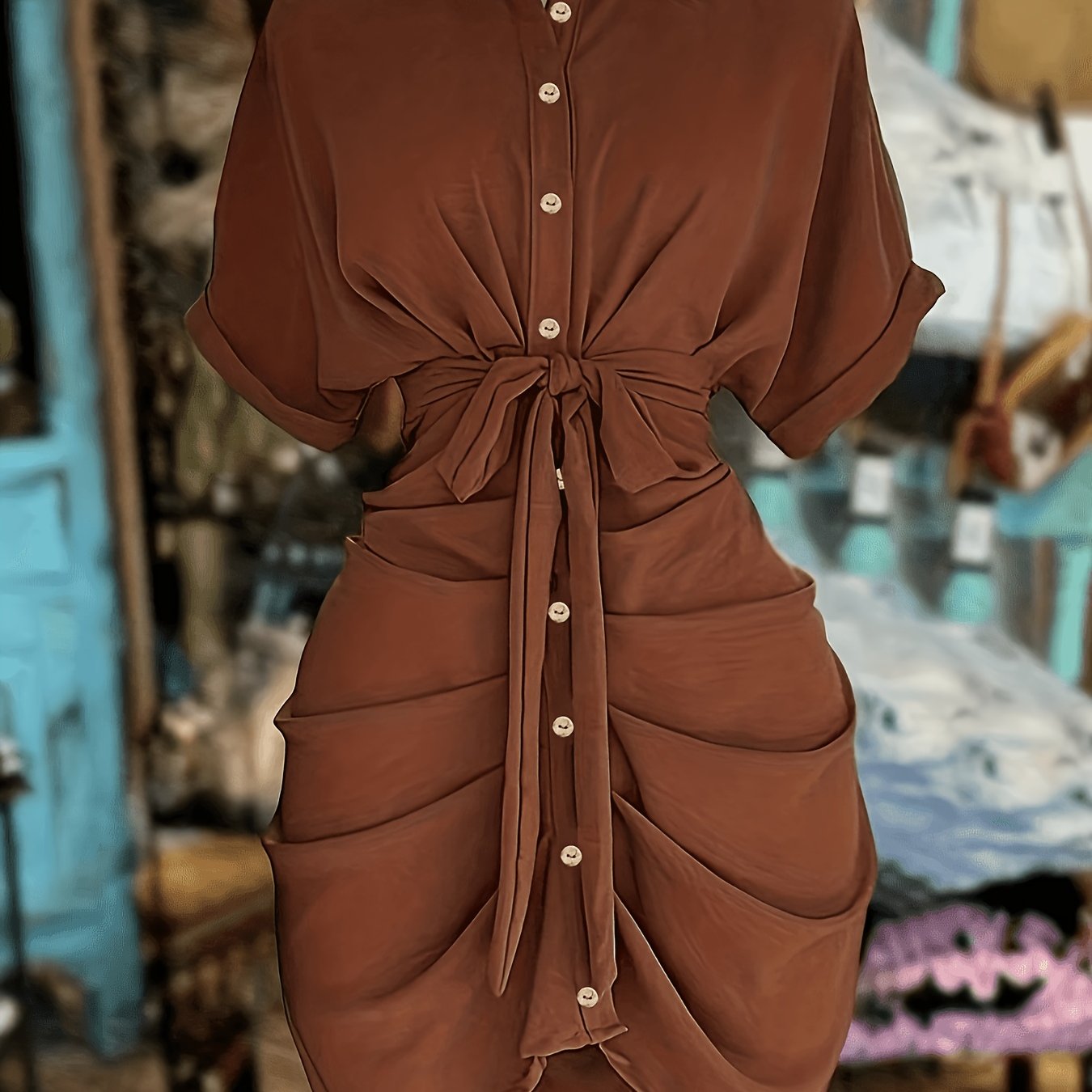 TEMU Robe Femme Couleur Unie Décontractée Bureau Enseignante Chemise Slim Boutonnée