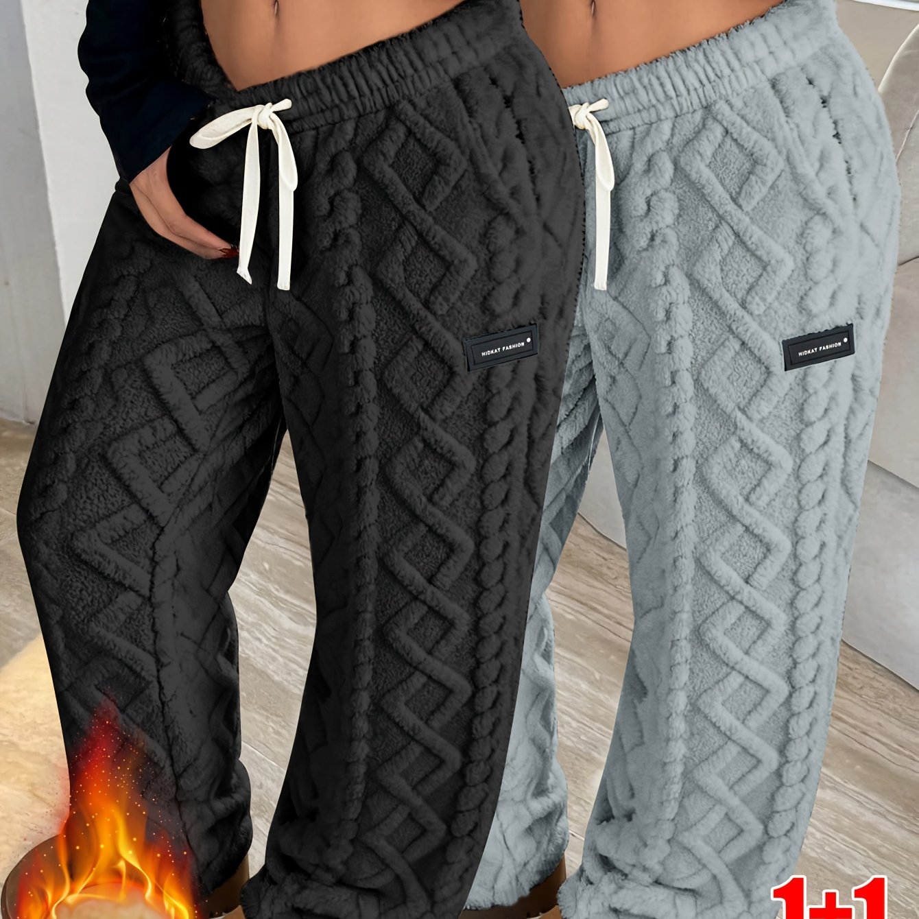 2-Pack Women's Cable-Texture Fleece-Lined Casual Pants, Warm & Comfortable