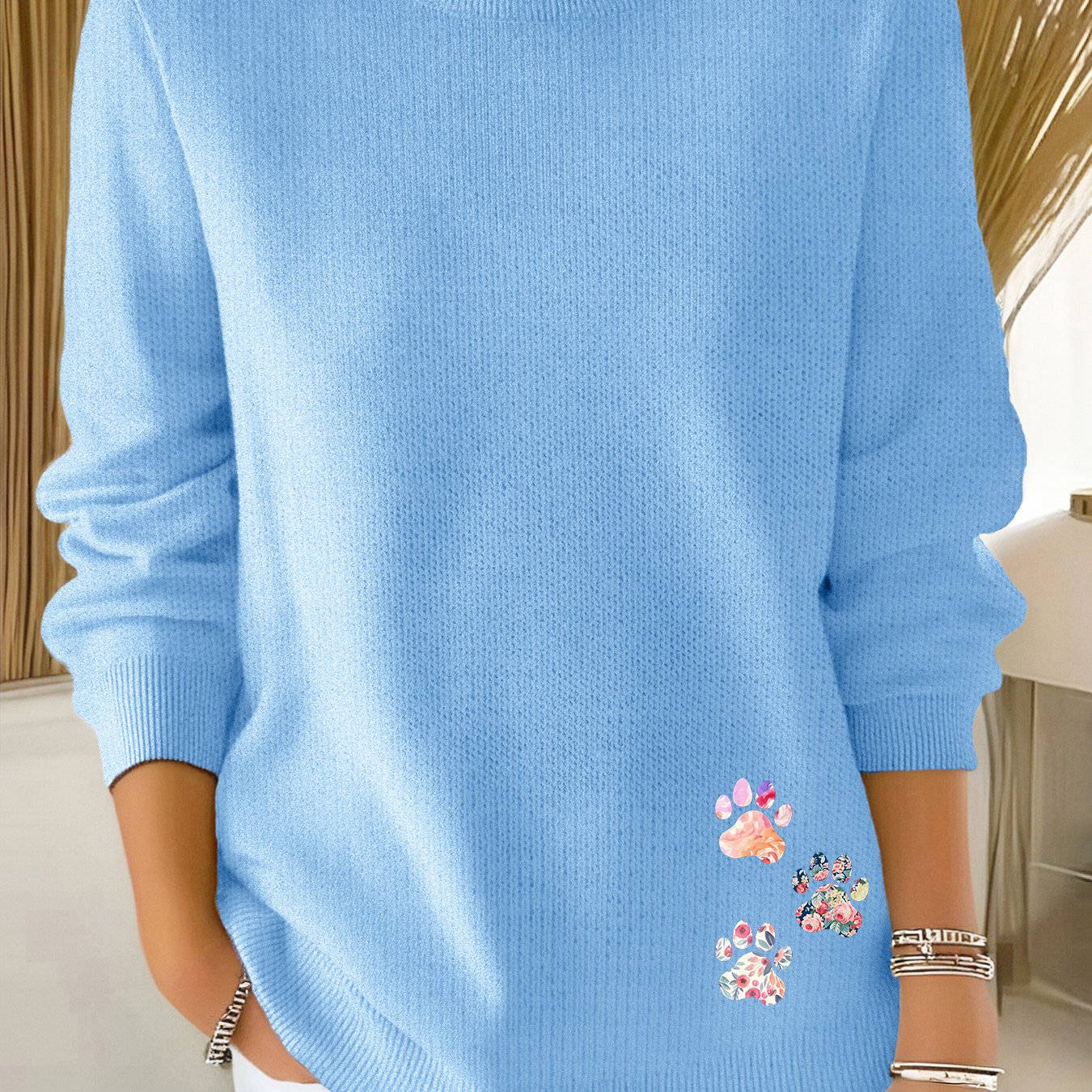 TEMU A Versatile Fine- Sweater For Women, Made From Soft And Slightly Stretchy Fabric, Featuring A Long-sleeve Design With A 'flower' Pattern