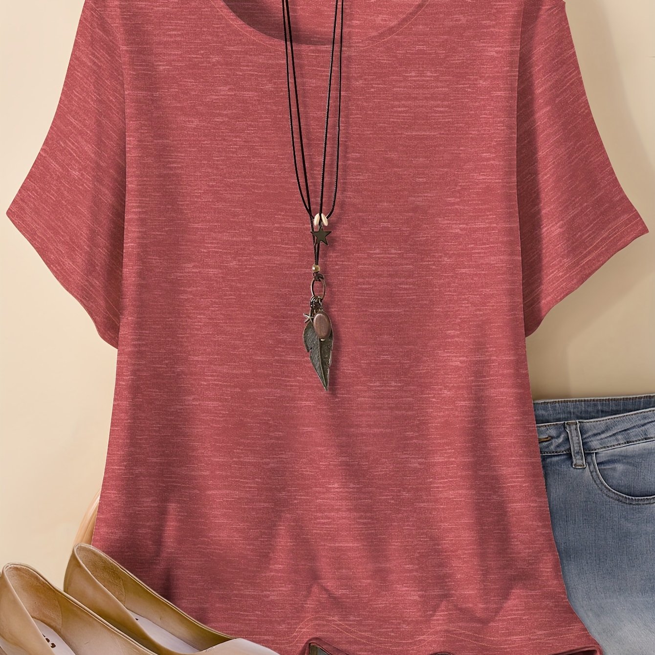 Plus Size - Plus Size - Plus Size -shirt, Women's Plus Size Short Sleeve Round Neck Stretch T-shirt