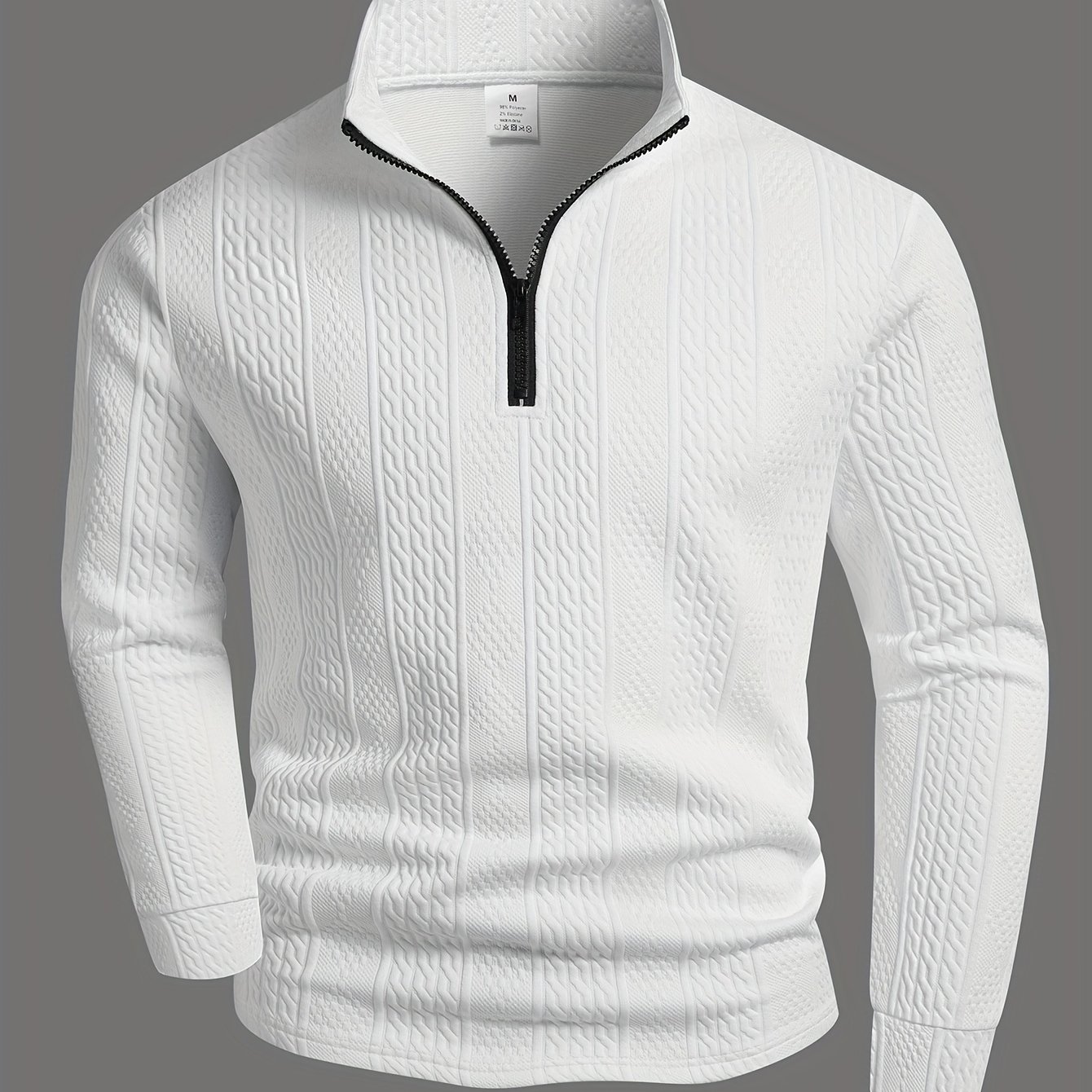 Image of Textured New Fabric Jacquard Pattern Men's Long-sleeved Shirt Thick Top Zipper Collar Daily Casual Wear Business Casual Wear