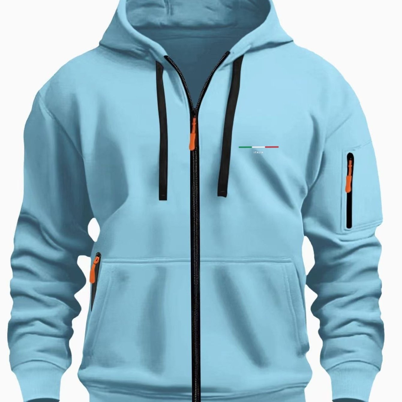 TEMU Men's Fashionable Trendy Casual Everyday Versatile Simple Red, White, And Green Three- Pattern Print Hooded Jacket