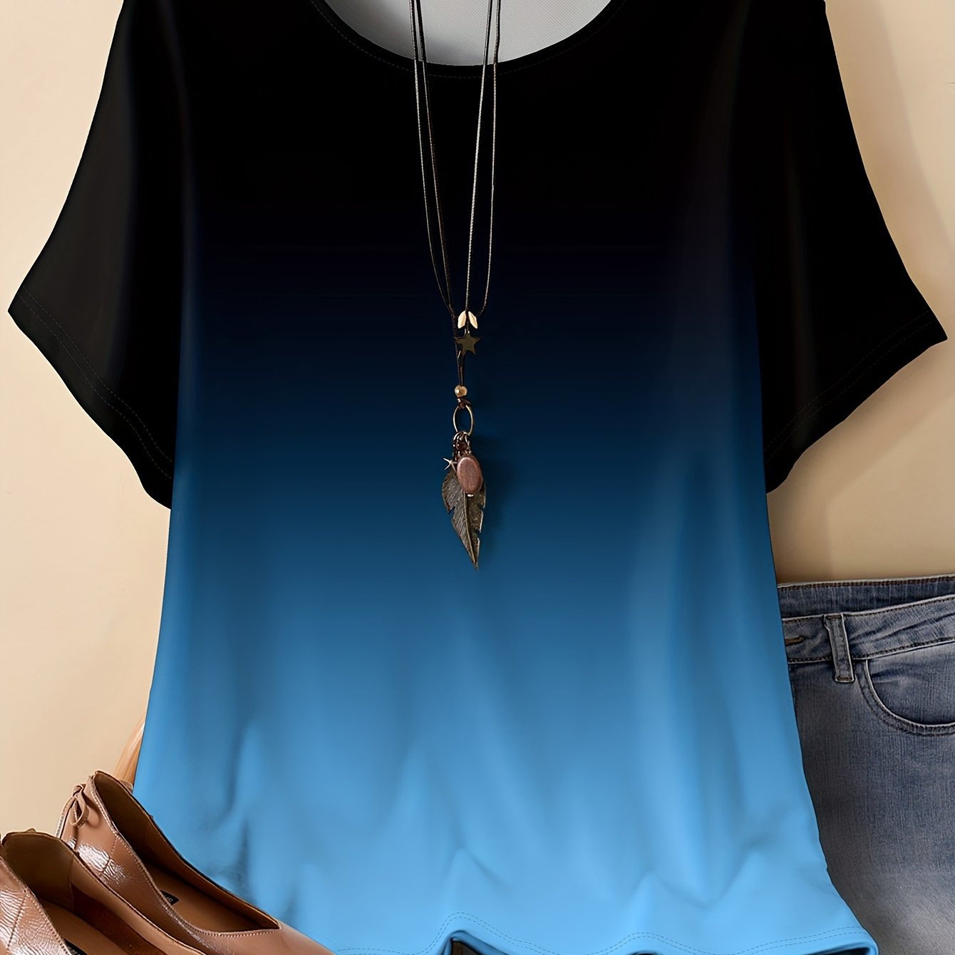 Image of Plus Size, Plus Size Minimalist Print T-shirt Spring/summer Casual Round Neck Short Sleeve Top For Women, No Accessories Included