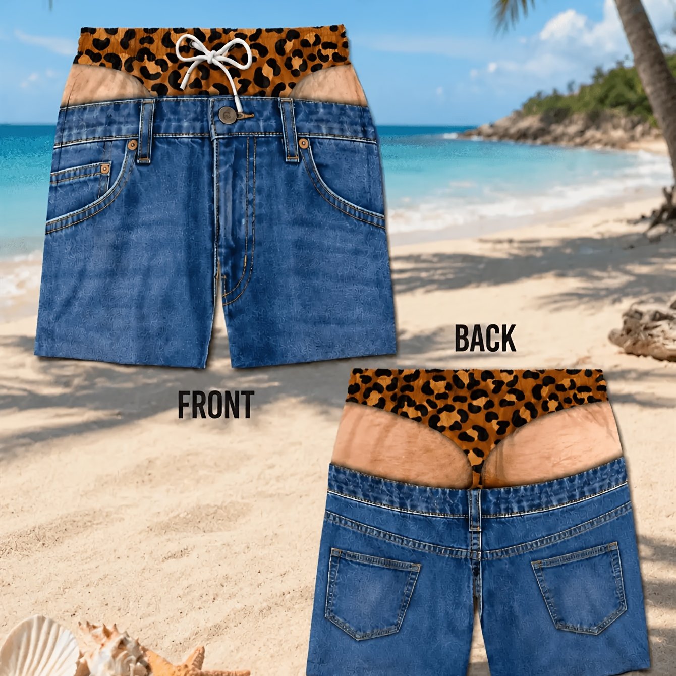 TEMU Printed Design Not Textured Men's Swim Trunks, Leopard Print Underwear, Fun Quick-dry Board Shorts, Drawstring Beachwear, Suitable For Pool,