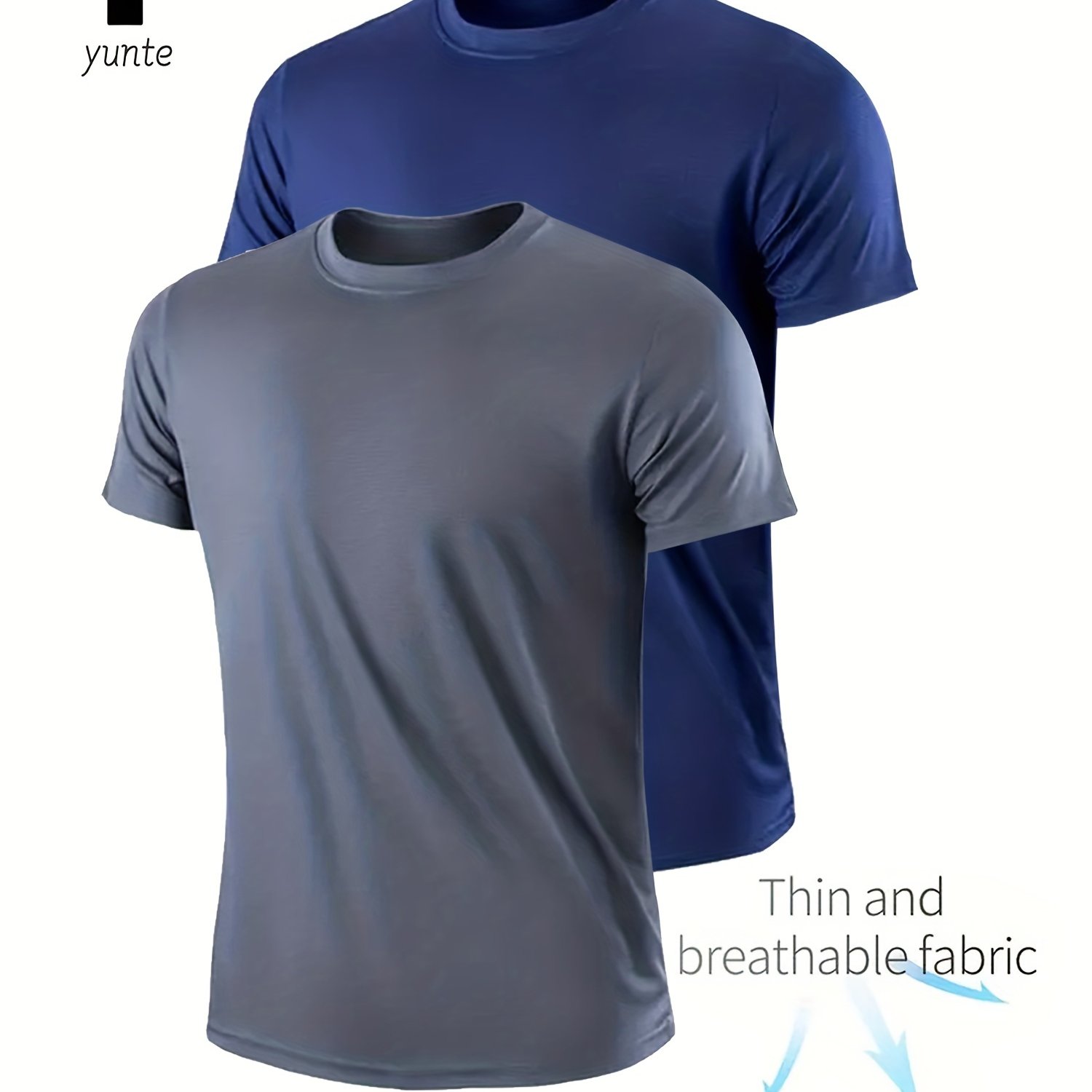 TEMU Random 2pcs Mixed Color Pc, Men's Round Neck T-shirt - Quick-dry, Breathable, Moisture-wicking Shirt For Gym, Fitness, And Running, Lightweight