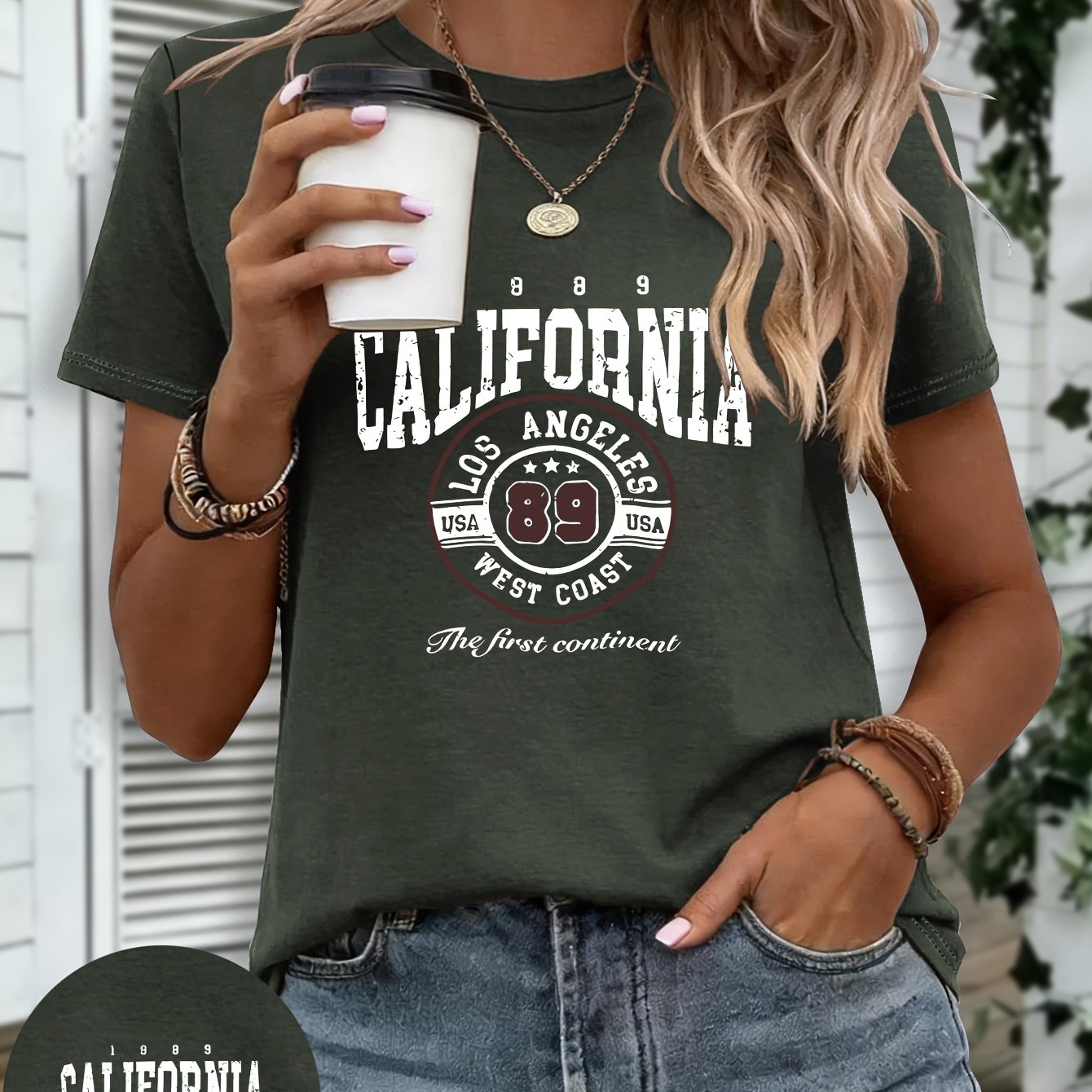 TEMU California Letters, Round Los Angeles Patch Summer Women's Clothing Casual Elastic Comfortable Round Neck Women's T-shirt Short Sleeve